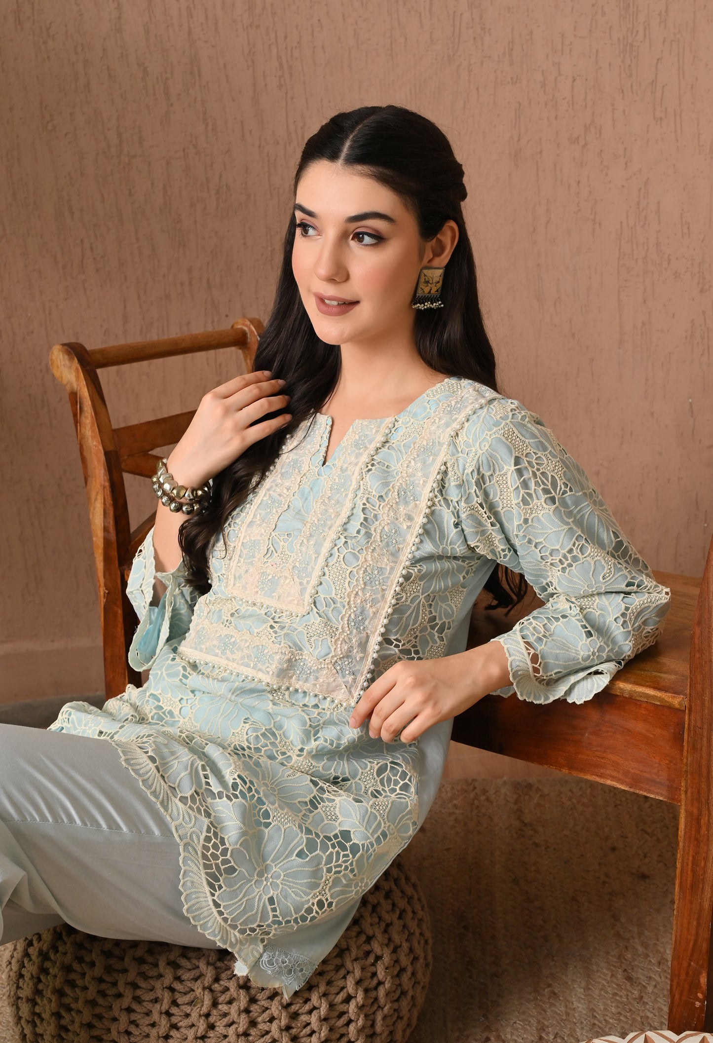 Aero Blue Elegance Frock Co-ord Set