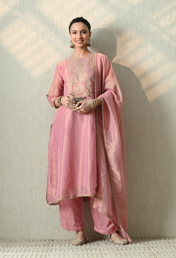 Blush Radiance Straight Suit Set For Woman