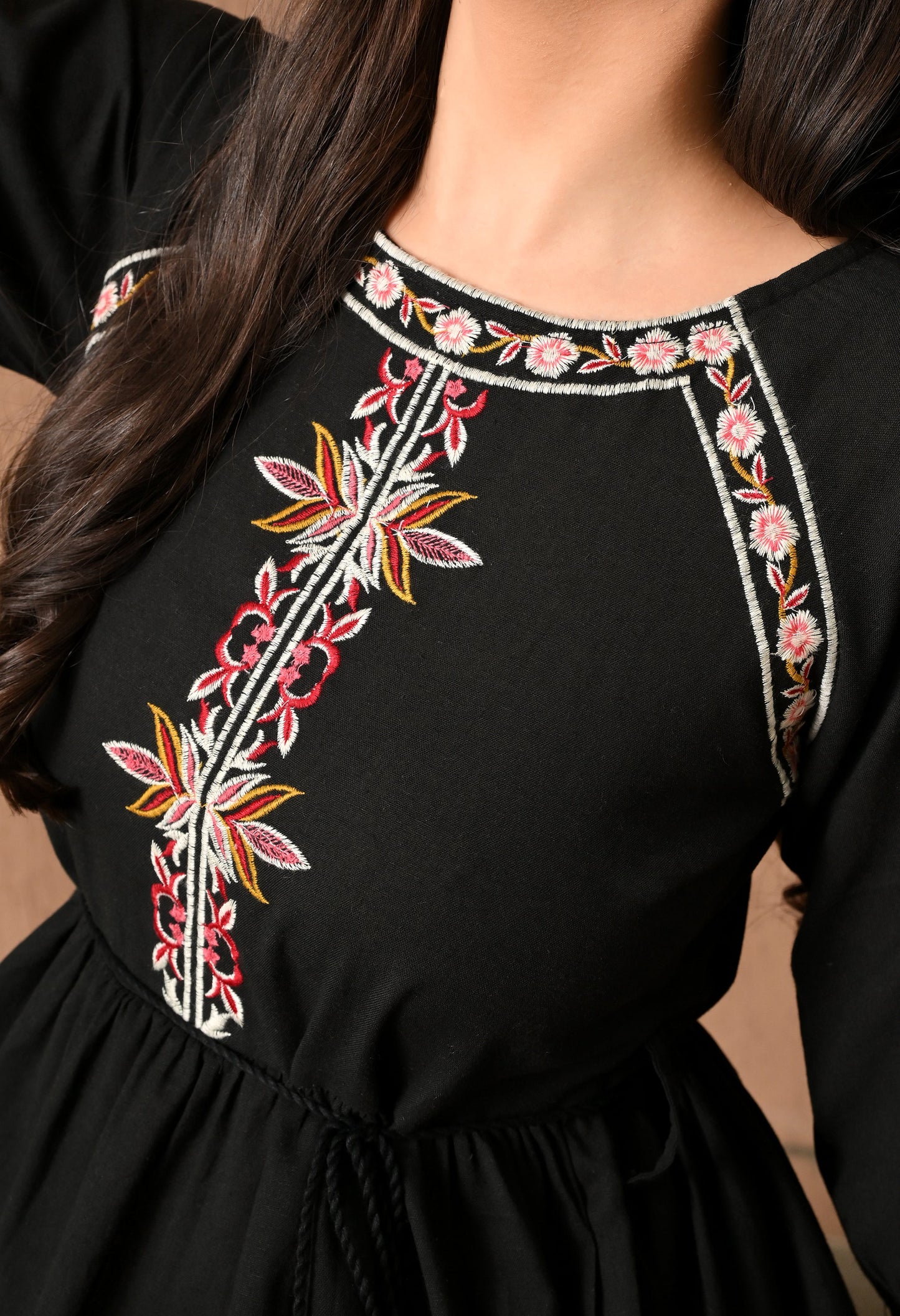 Elegant Black Cotton Frock Midi Dress