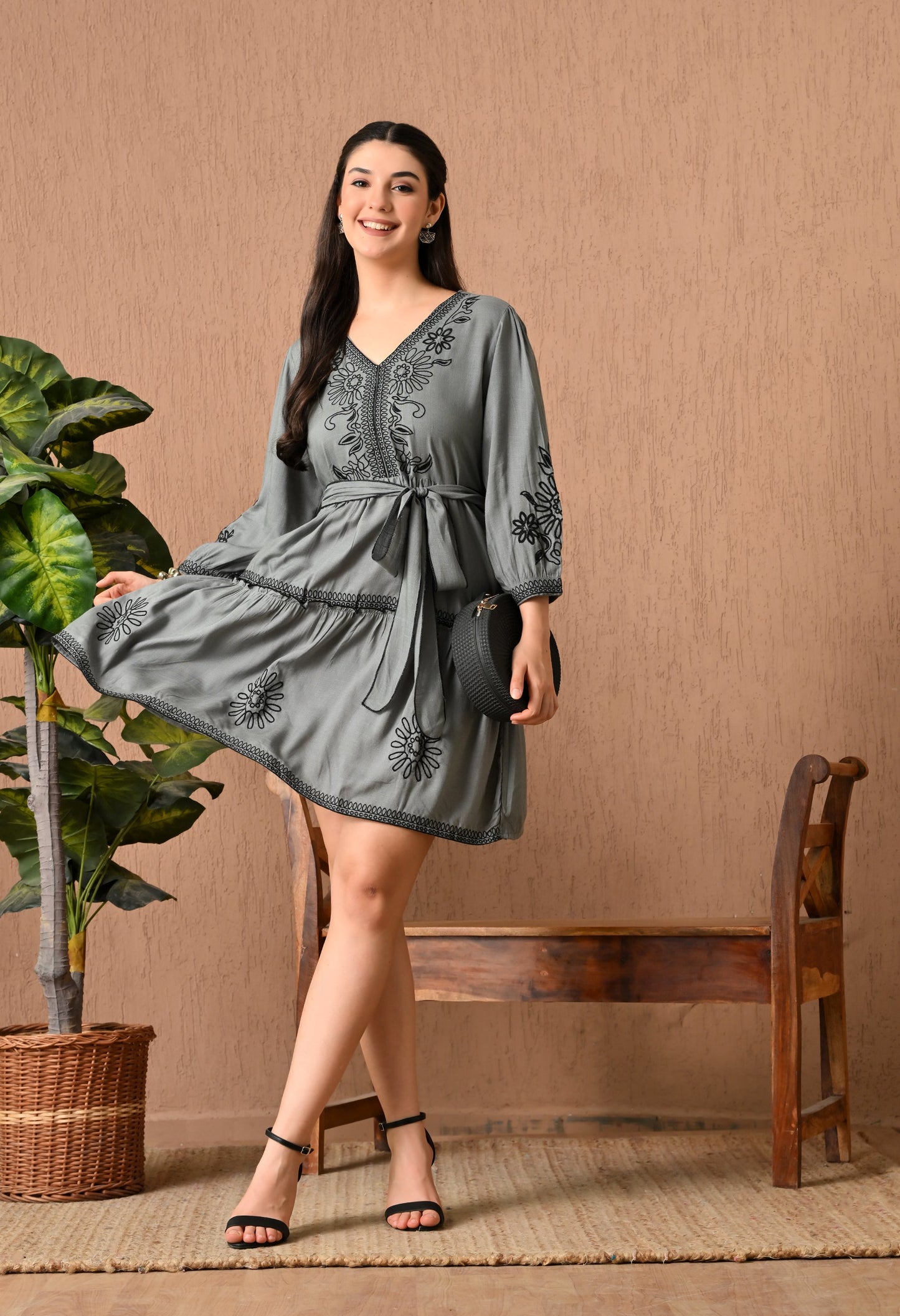 Charming Gray Midi Frock Delight