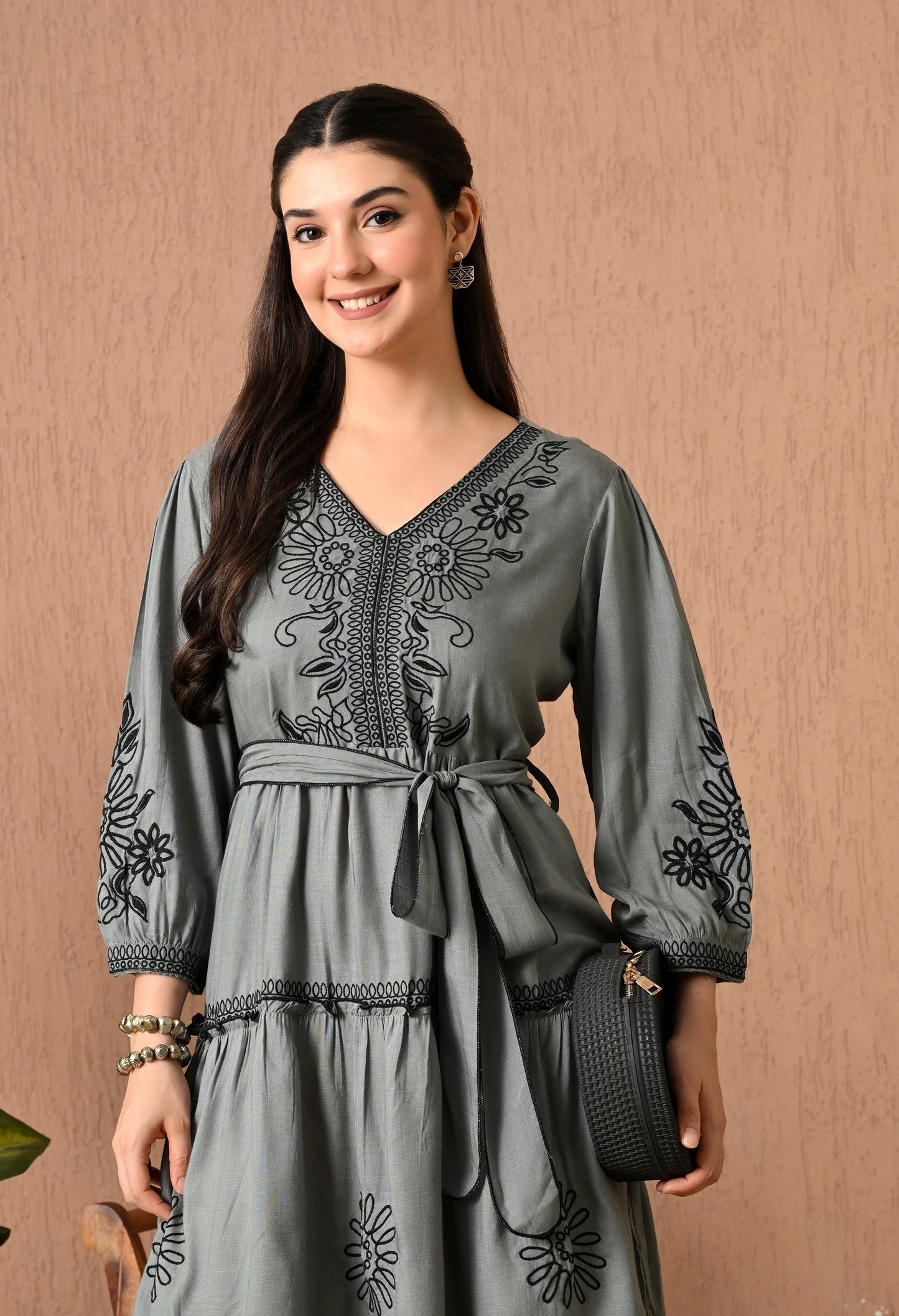Charming Gray Midi Frock Delight