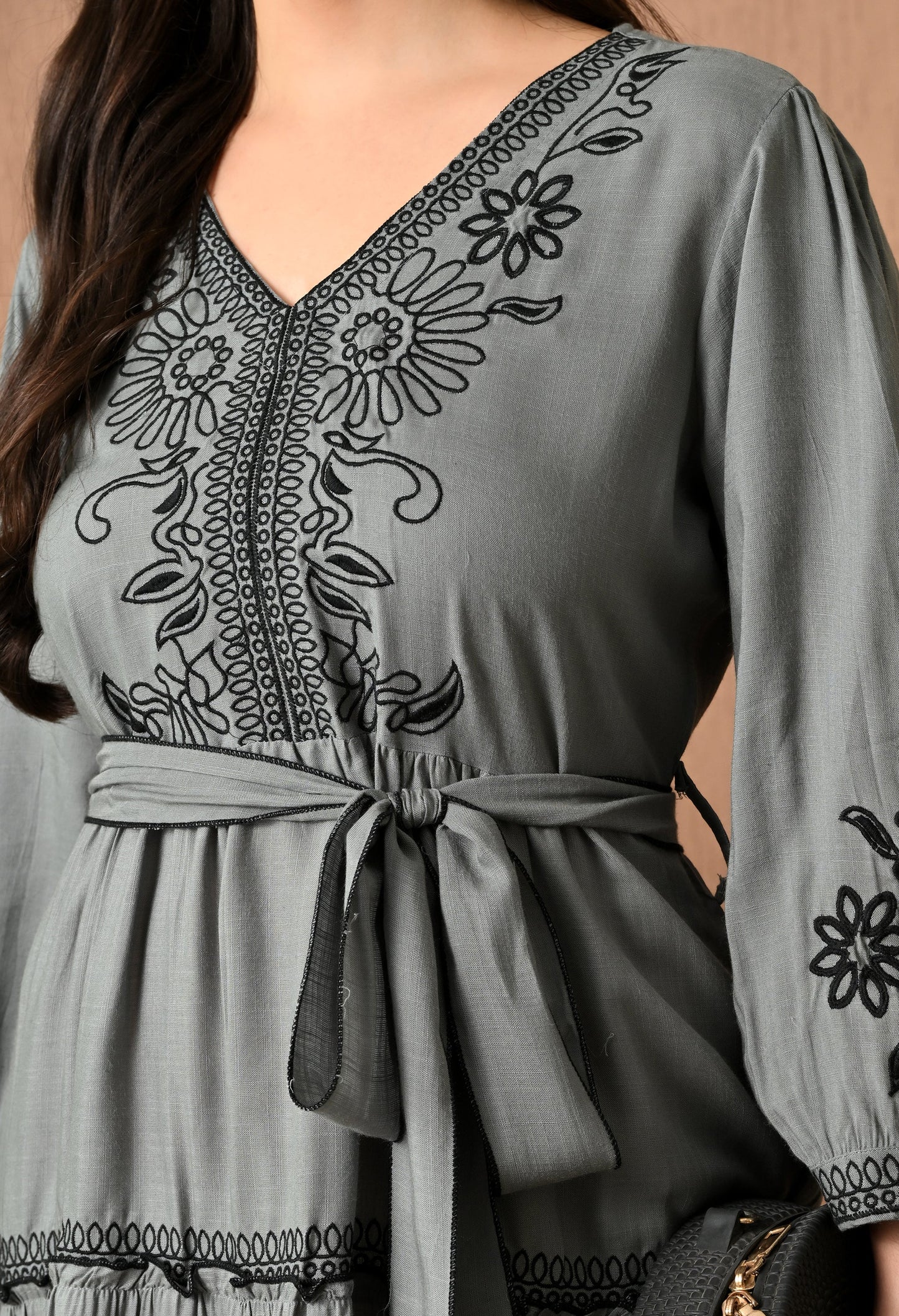 Charming Gray Midi Frock Delight