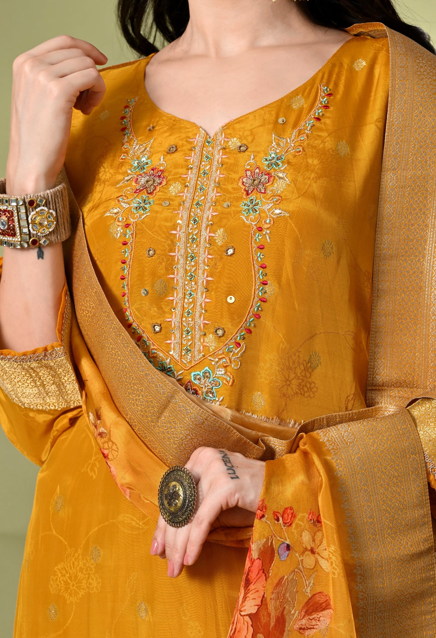 Golden Grace Banarasi Silk Suit