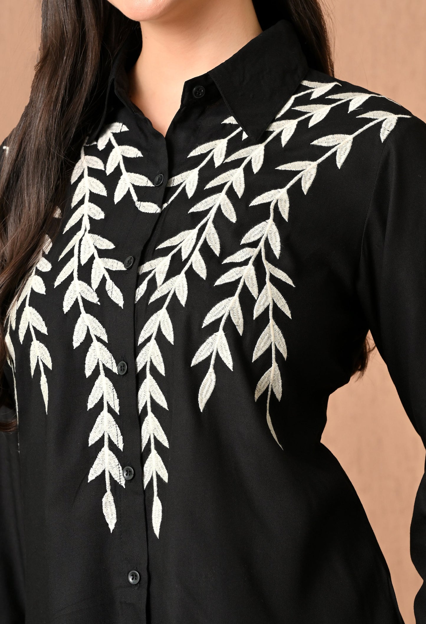 Elegant Black Cotton Thread Work Shirt