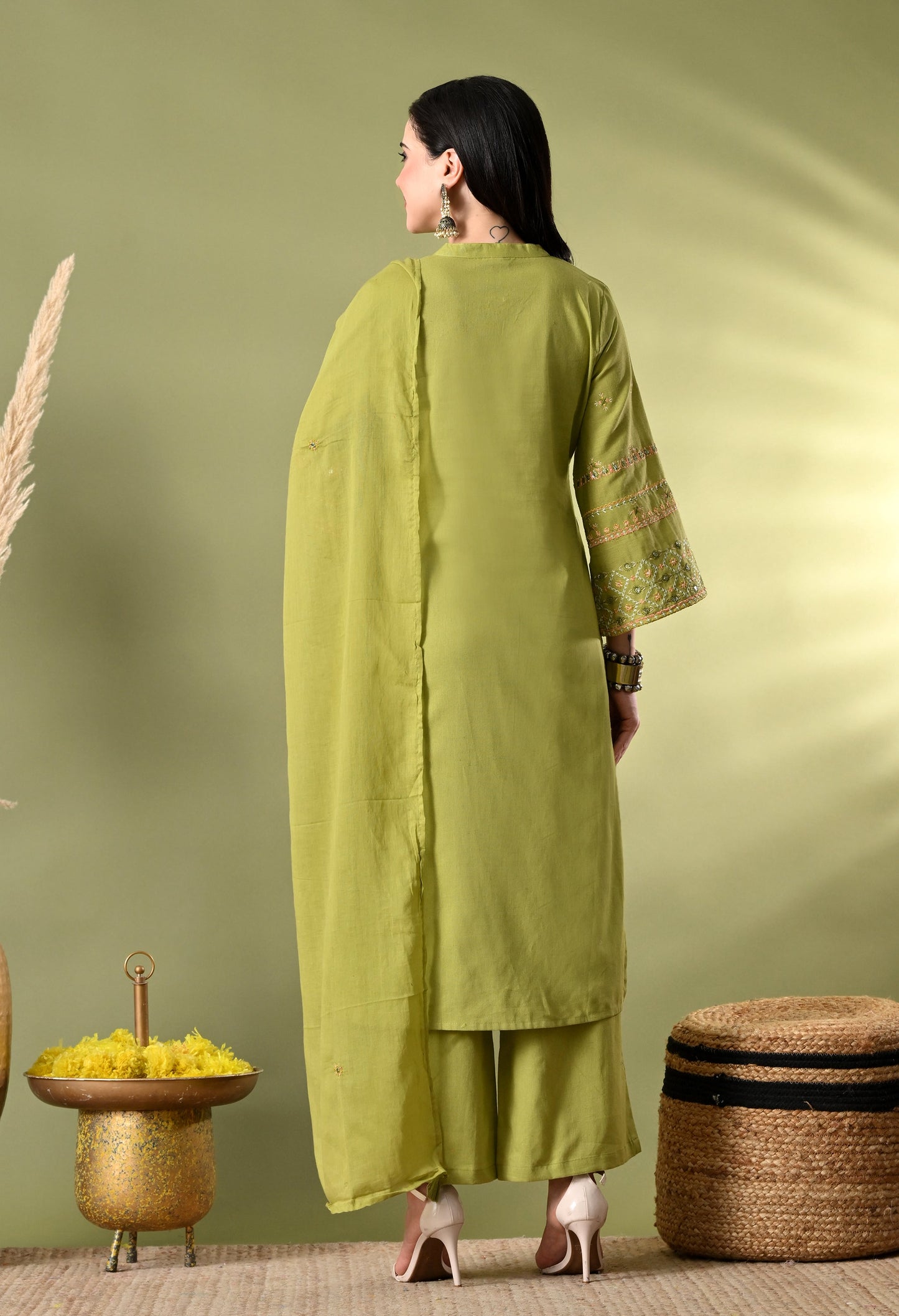 Graceful Green Pakistani Cotton Suit