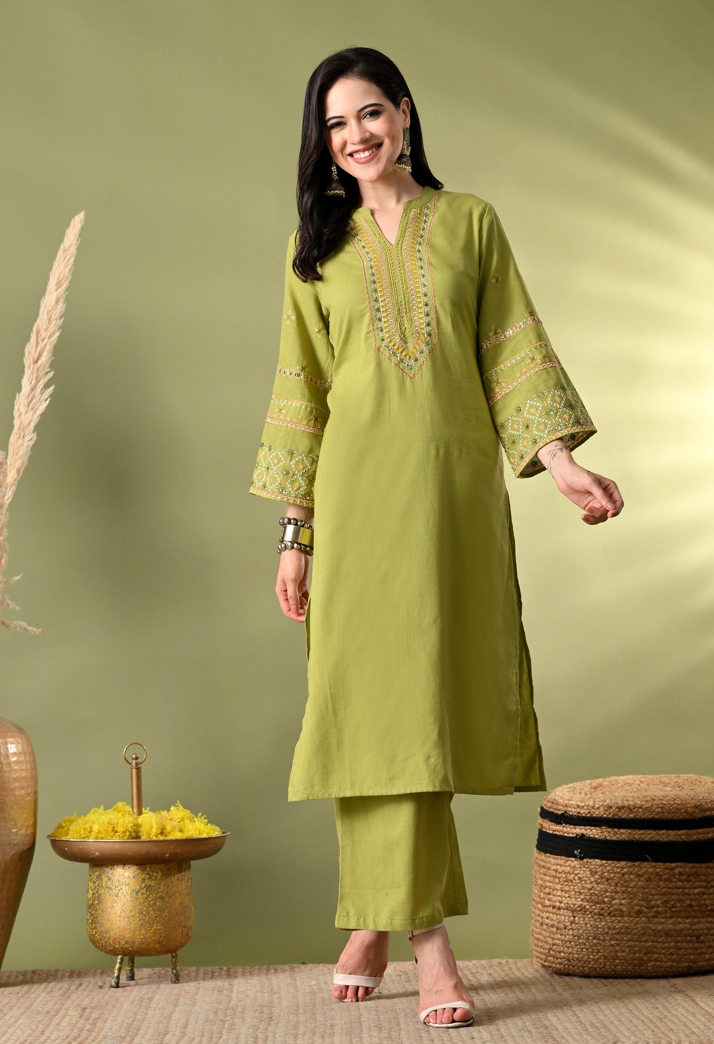 Graceful Green Pakistani Cotton Suit
