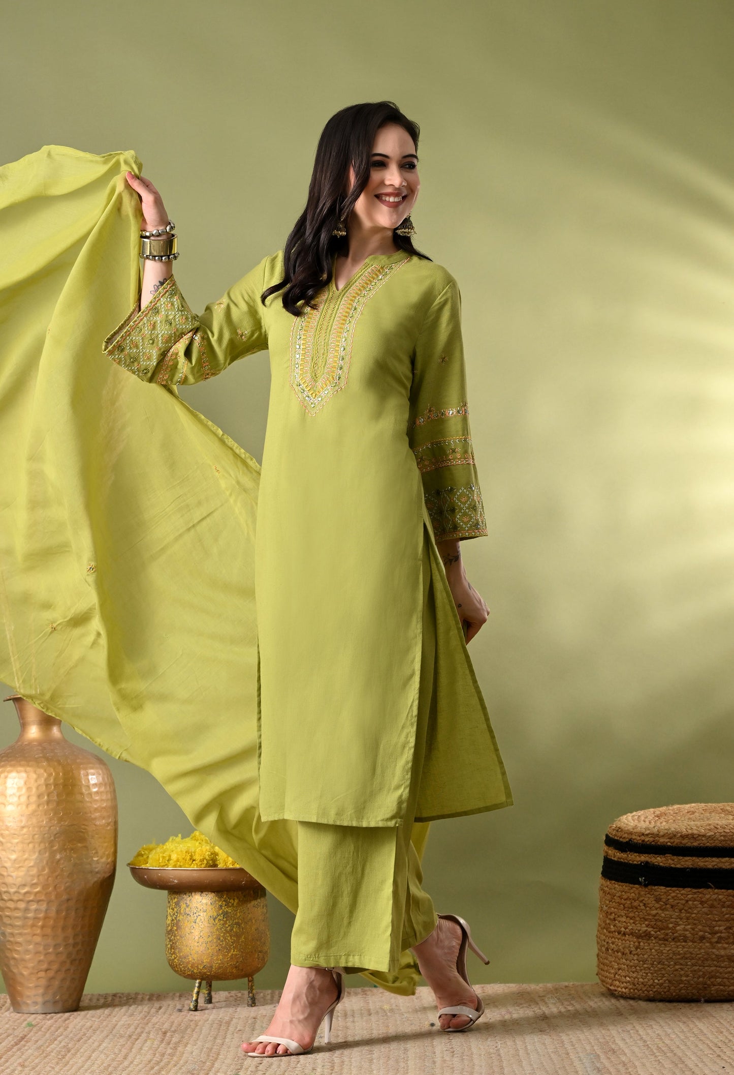 Graceful Green Pakistani Cotton Suit
