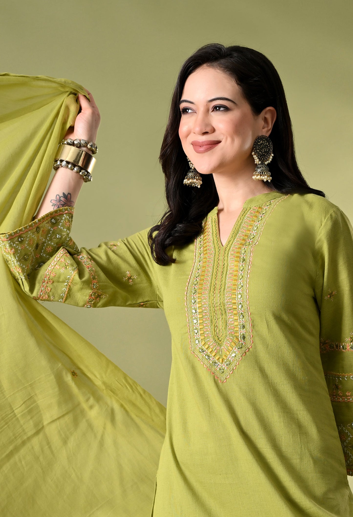 Graceful Green Pakistani Cotton Suit