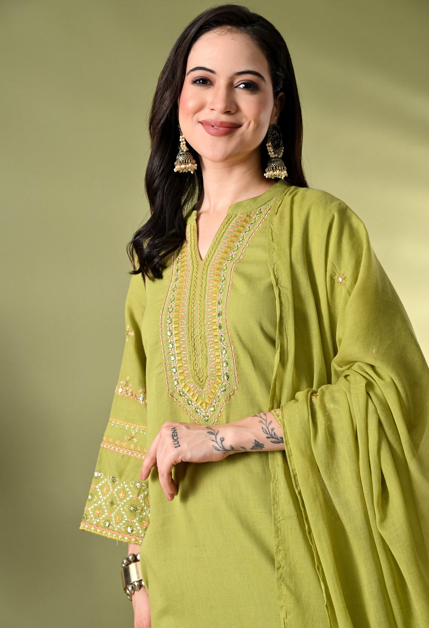Graceful Green Pakistani Cotton Suit