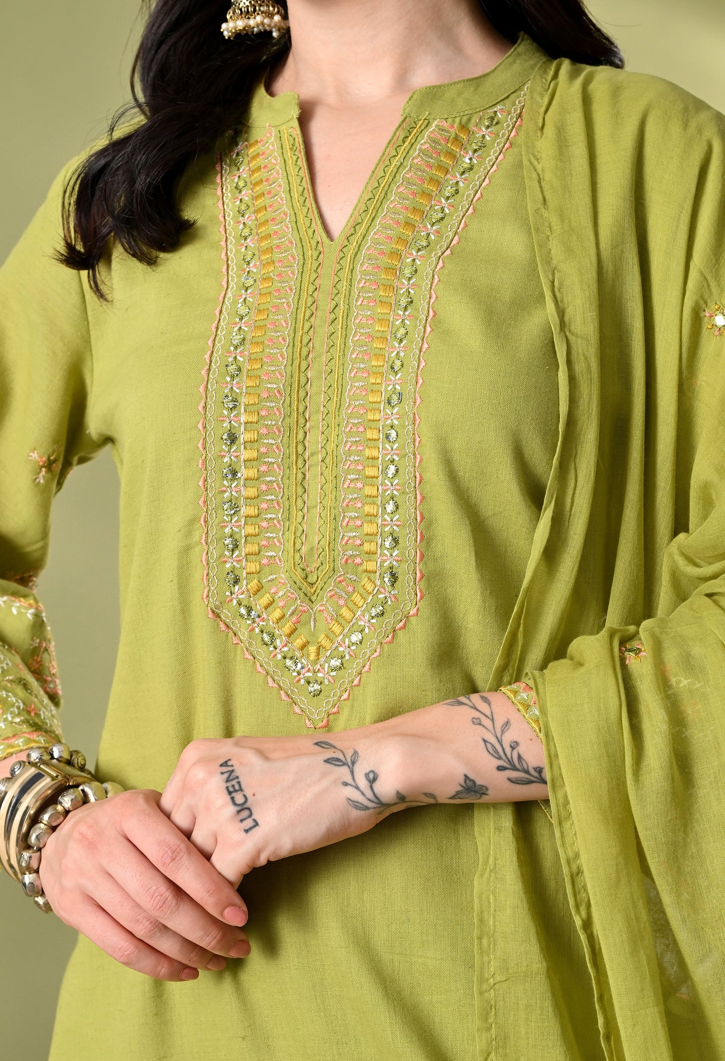 Graceful Green Pakistani Cotton Suit