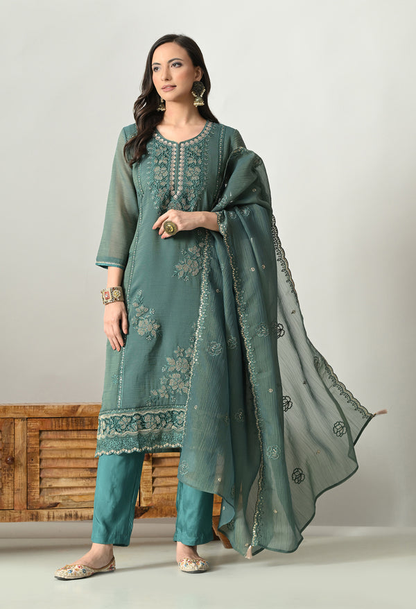Radiant Green Silk Party Ensemble