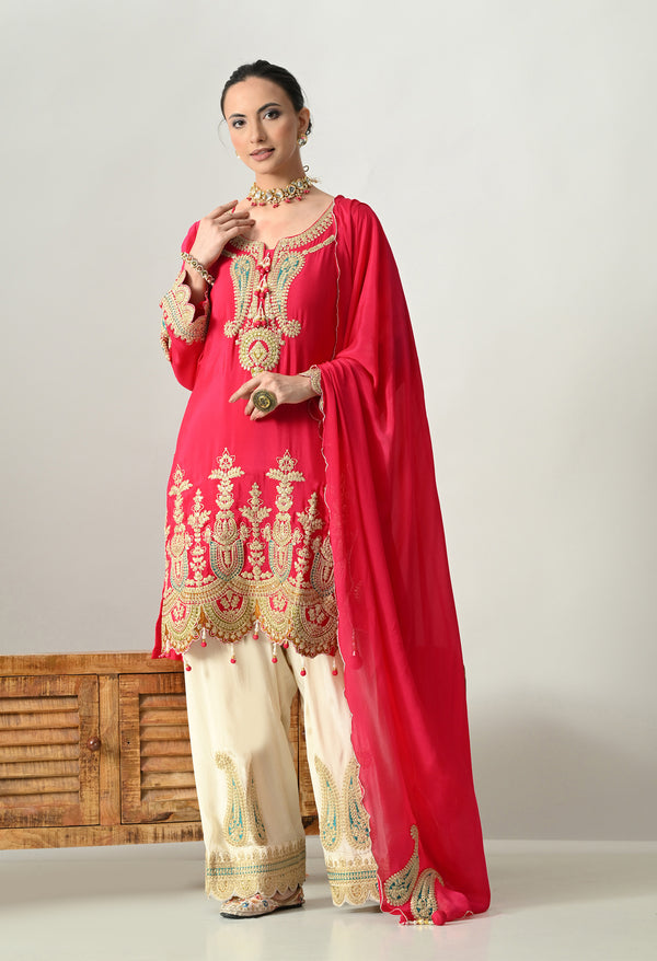 Sparkling Magenta Zari Pearl Suit