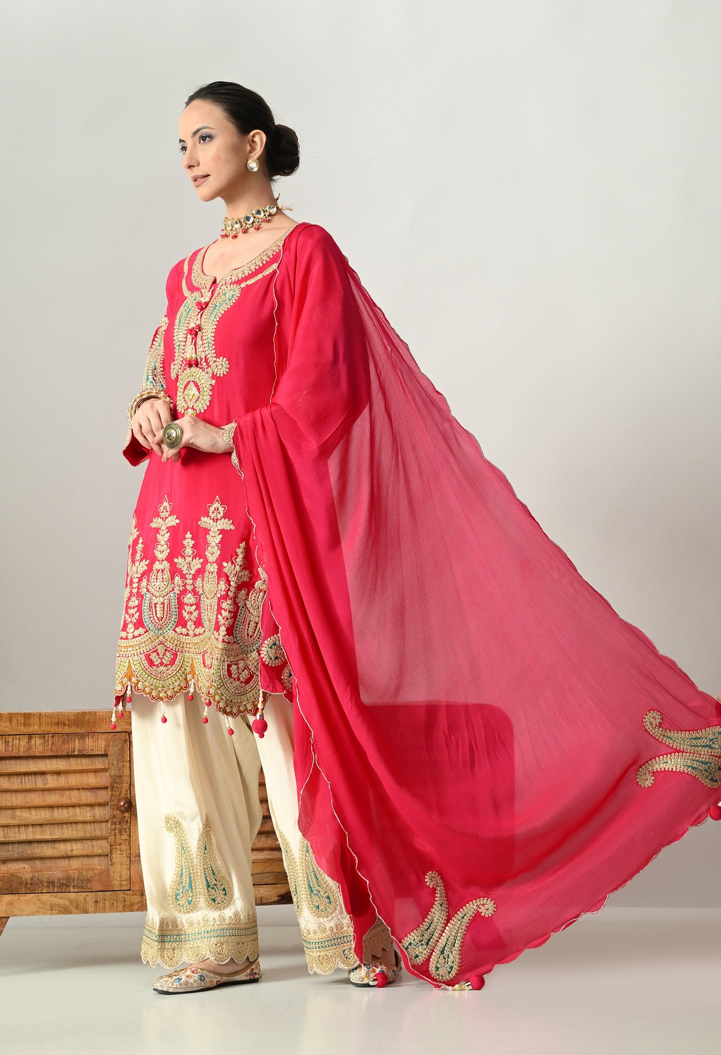 Sparkling Magenta Zari Pearl Suit