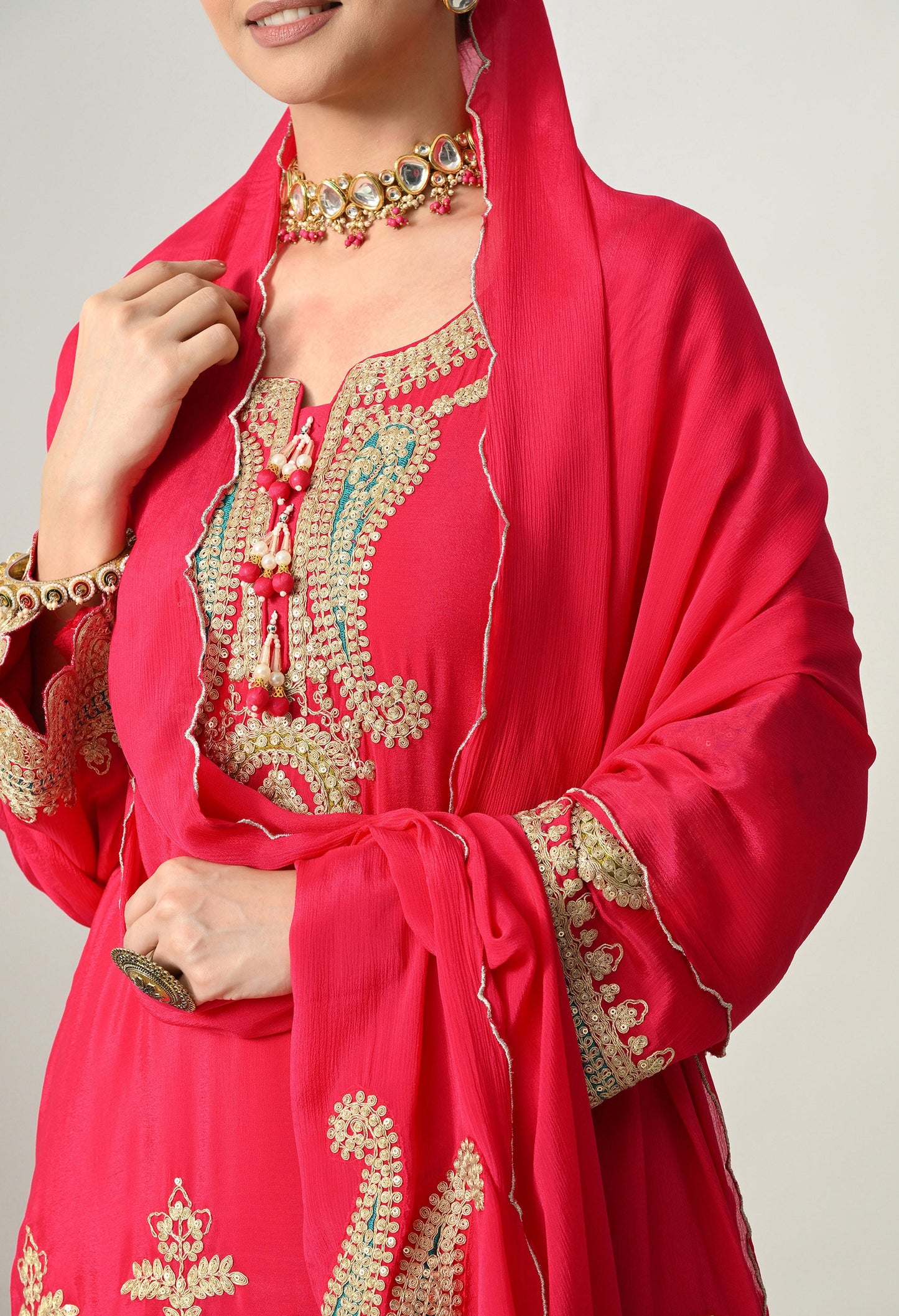 Sparkling Magenta Zari Pearl Suit