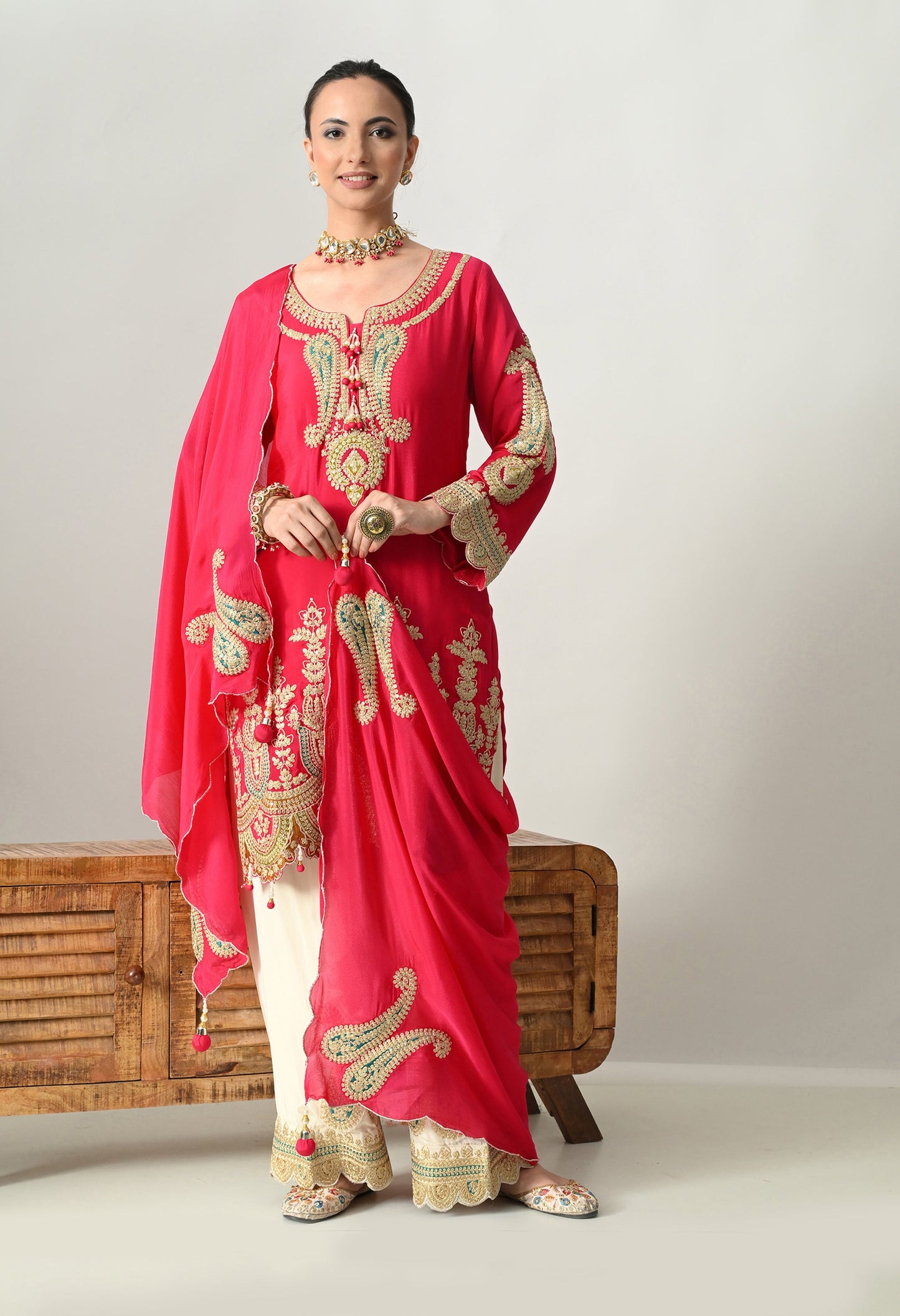 Sparkling Magenta Zari Pearl Suit