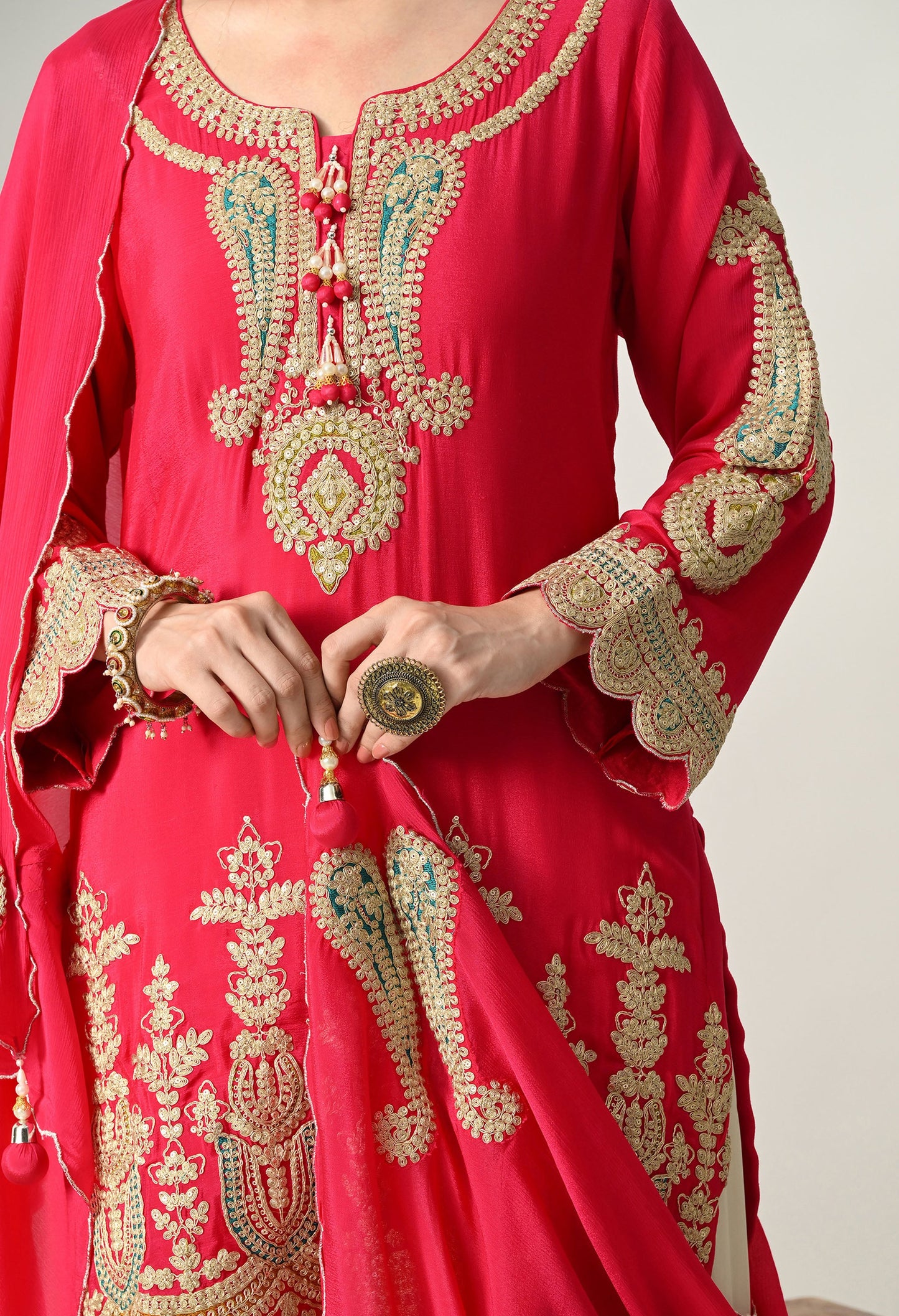 Sparkling Magenta Zari Pearl Suit