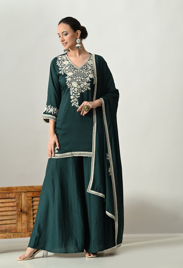 Bottle Green Festive Sharara Set