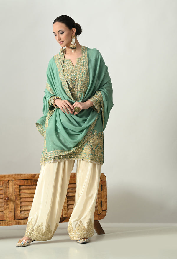 Sparkling Mint Green Party Suit For Woman