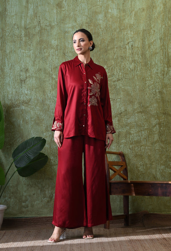 Sparkling Maroon Zari Co-ord Set