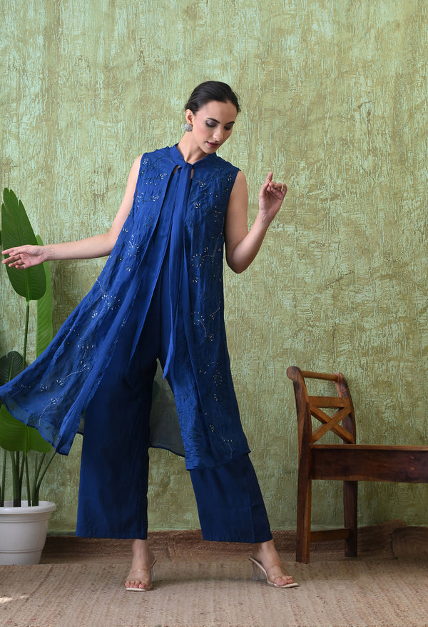 Blue Pearl Shine Shrug Jumpsuit