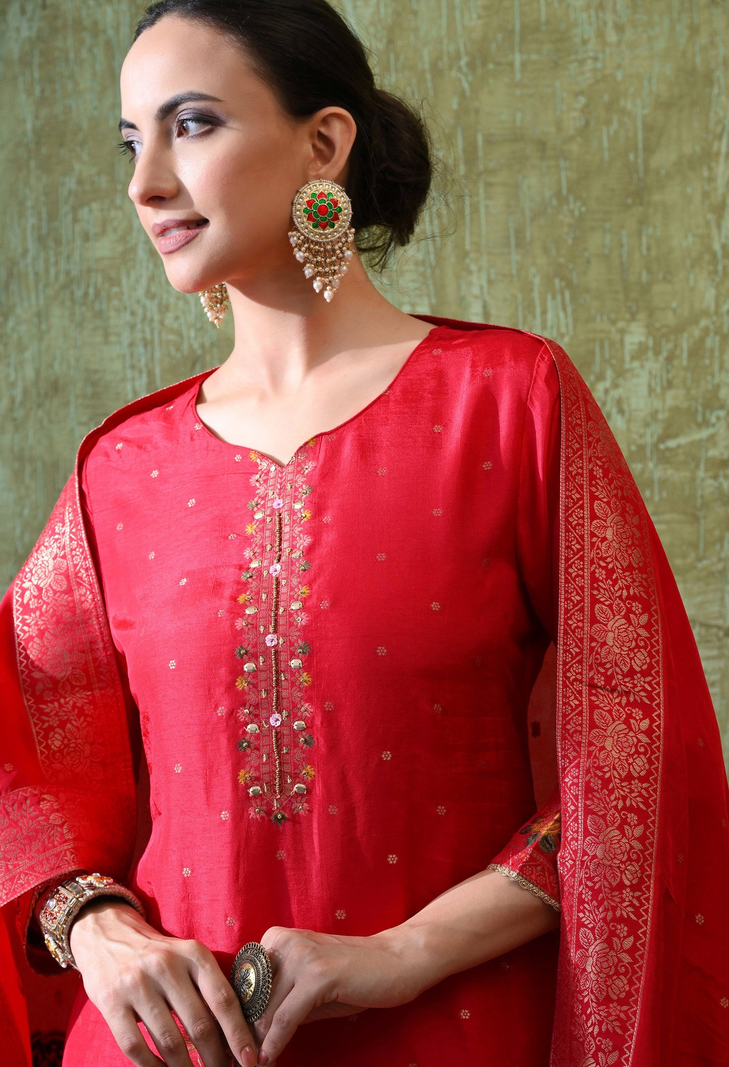 Radiant Pearl Sequin Silk Ensemble