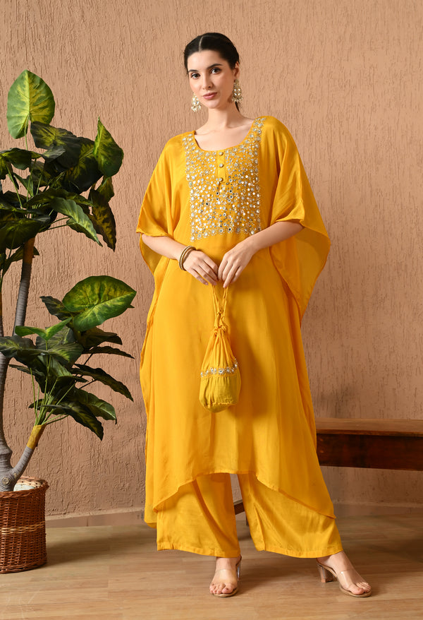 Yellow Kaftan Set with Pouch