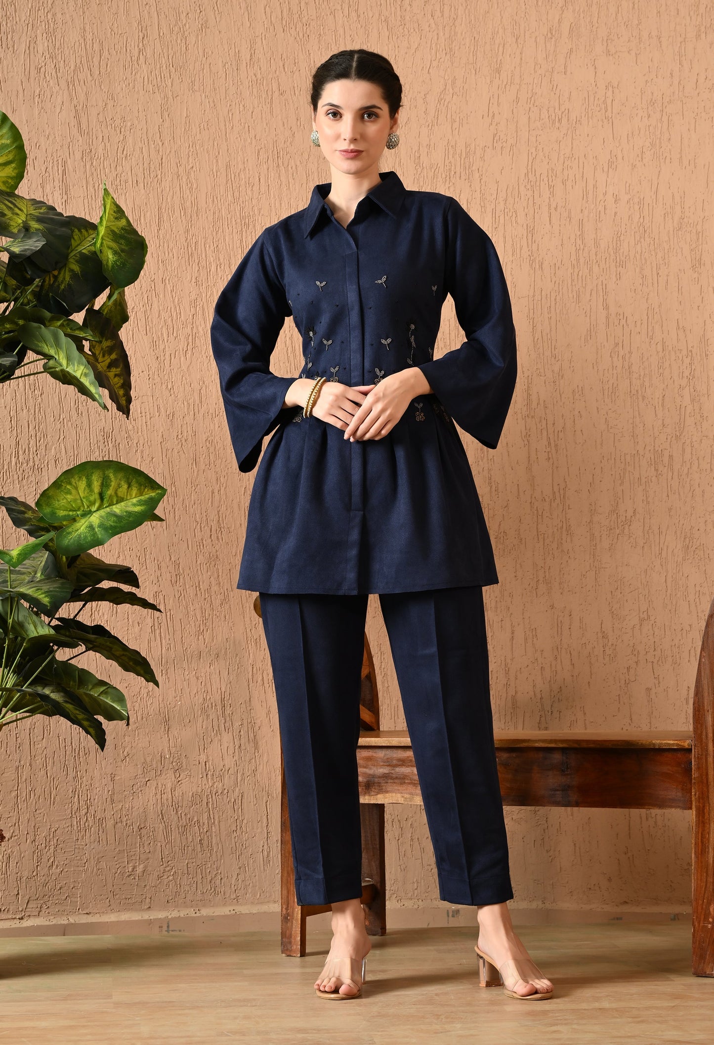 Dark Blue Velvet Co-ord Set
