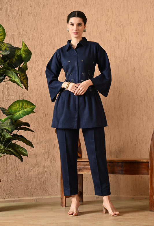 Dark Blue Velvet Co-ord Set