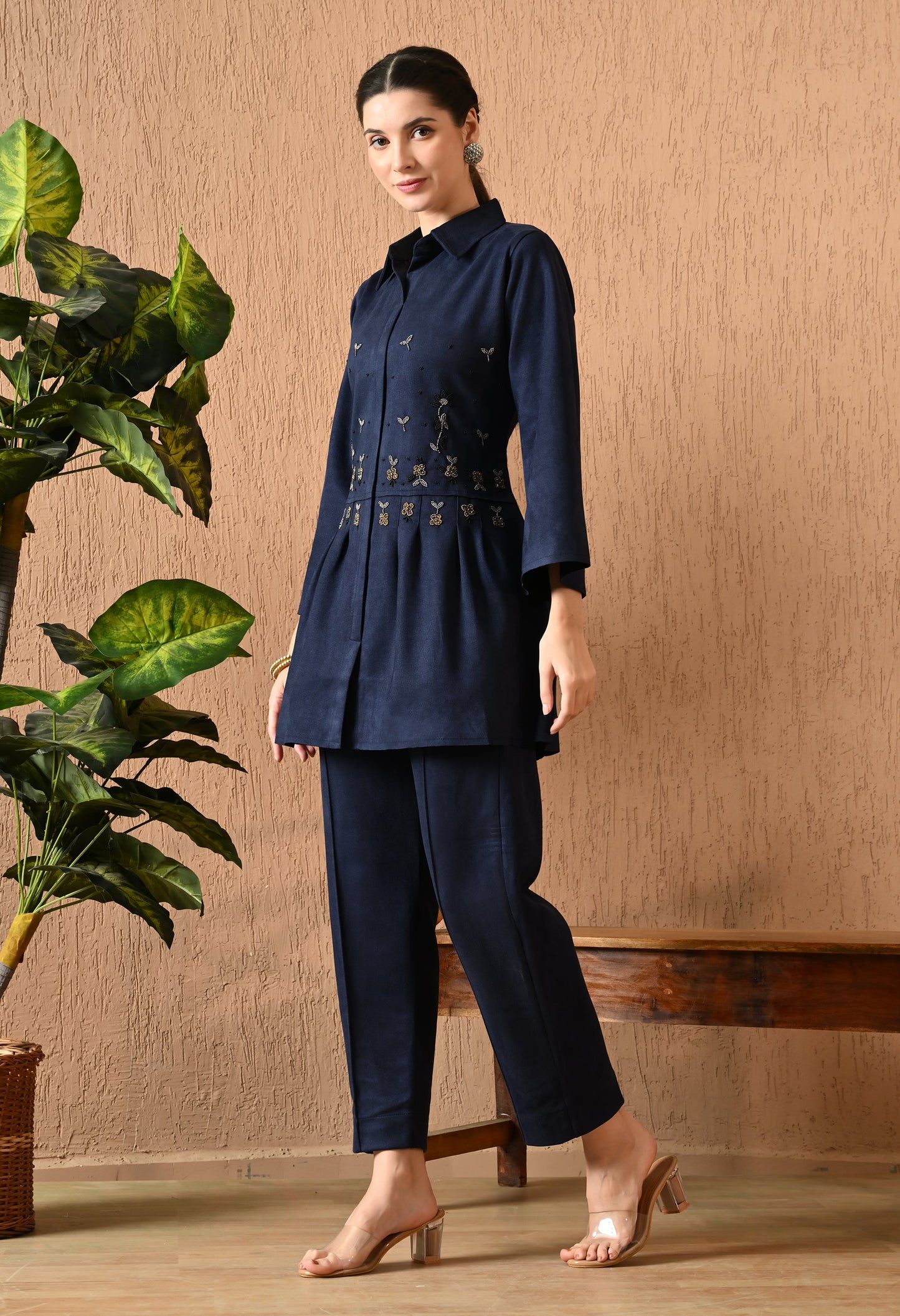 Dark Blue Velvet Co-ord Set