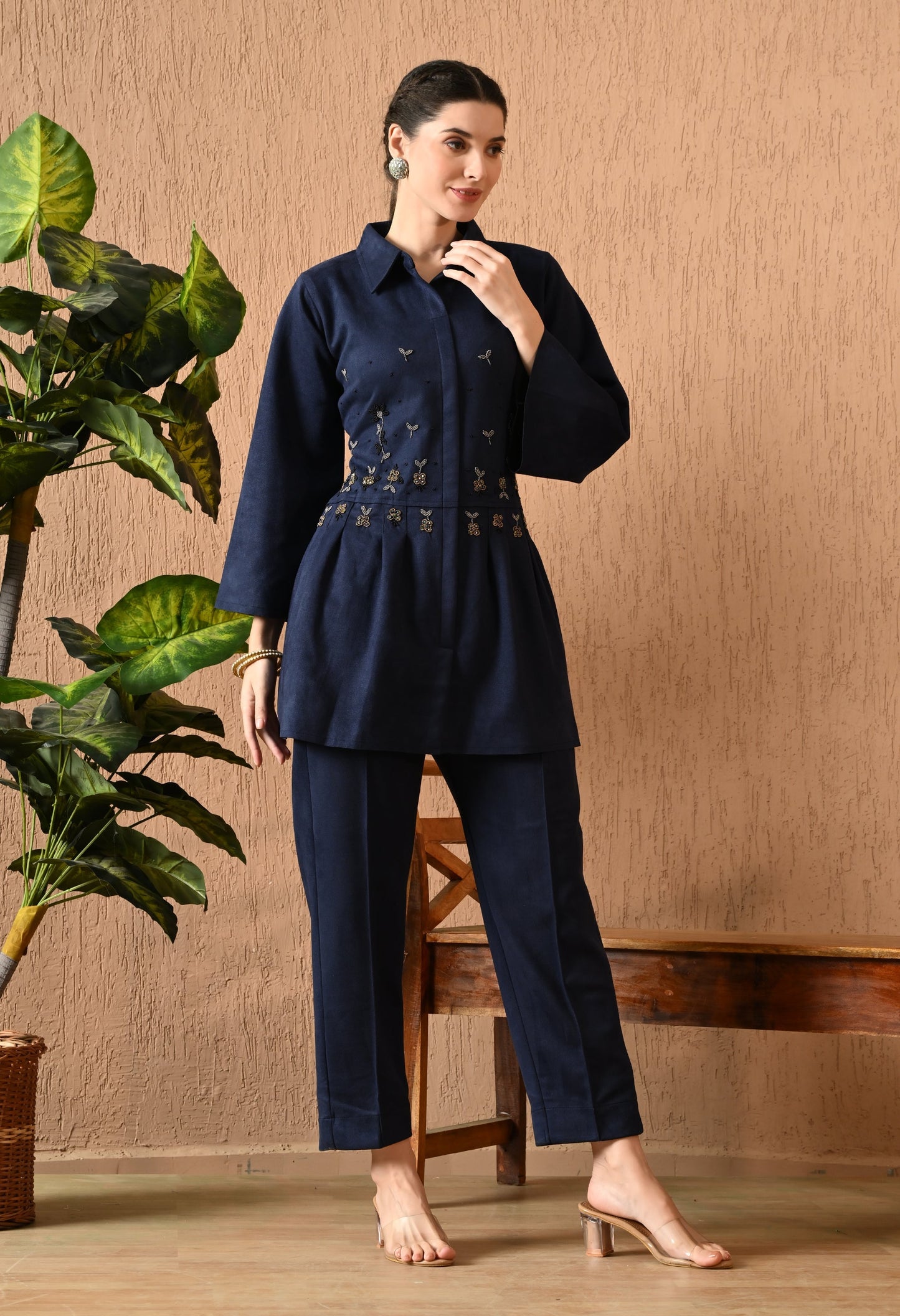 Dark Blue Velvet Co-ord Set