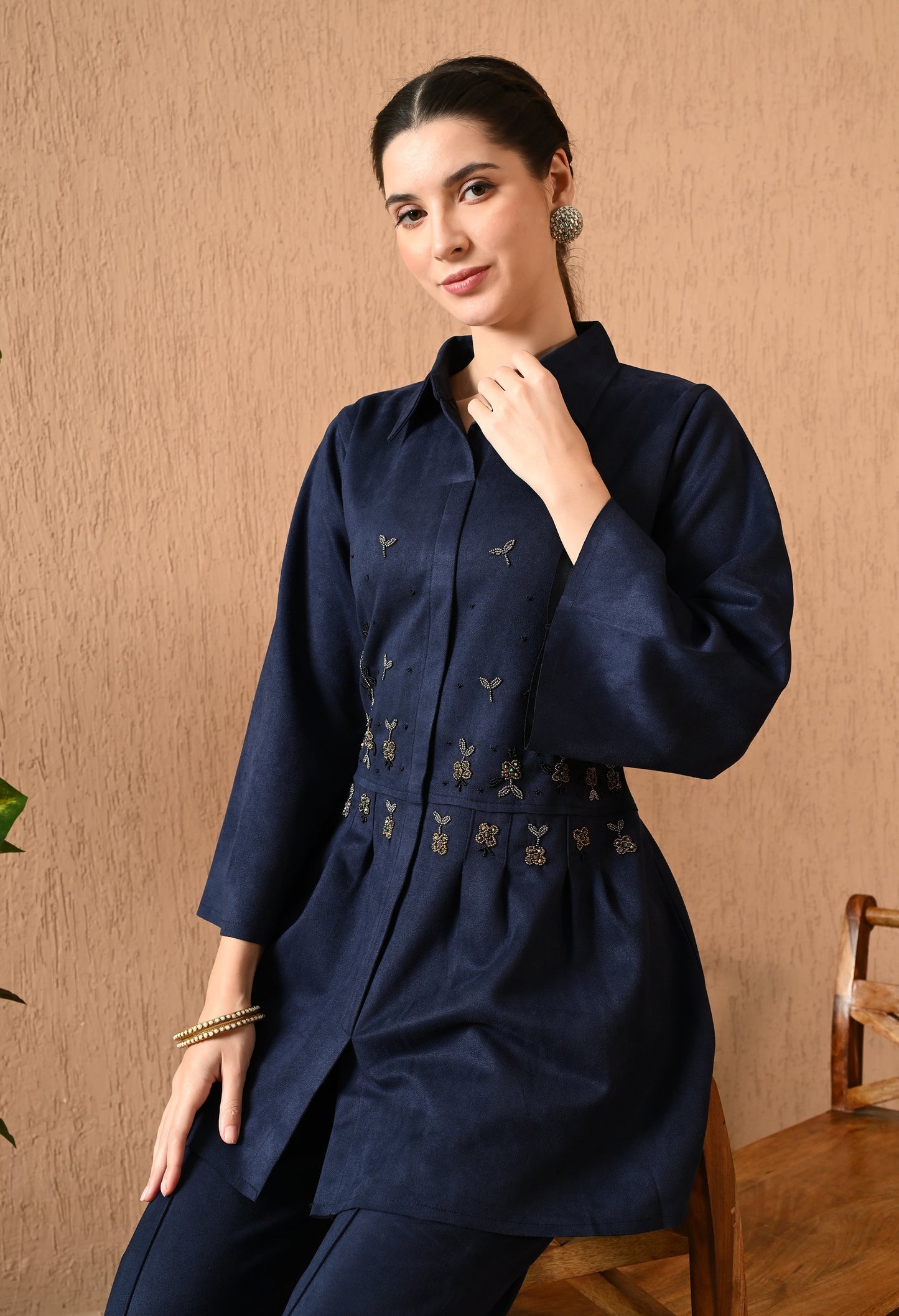 Dark Blue Velvet Co-ord Set