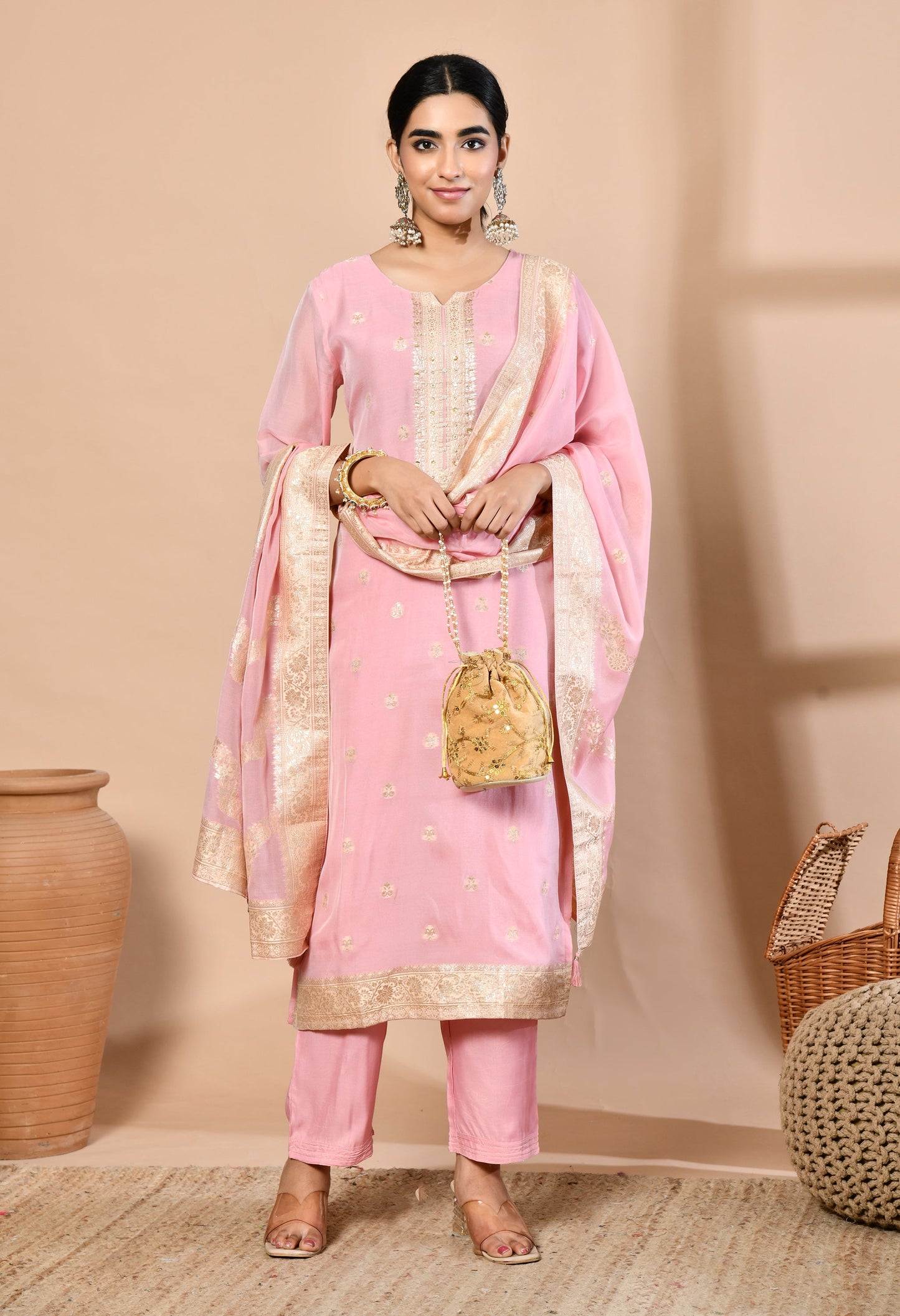 Elegant Pink Banarasi Charm