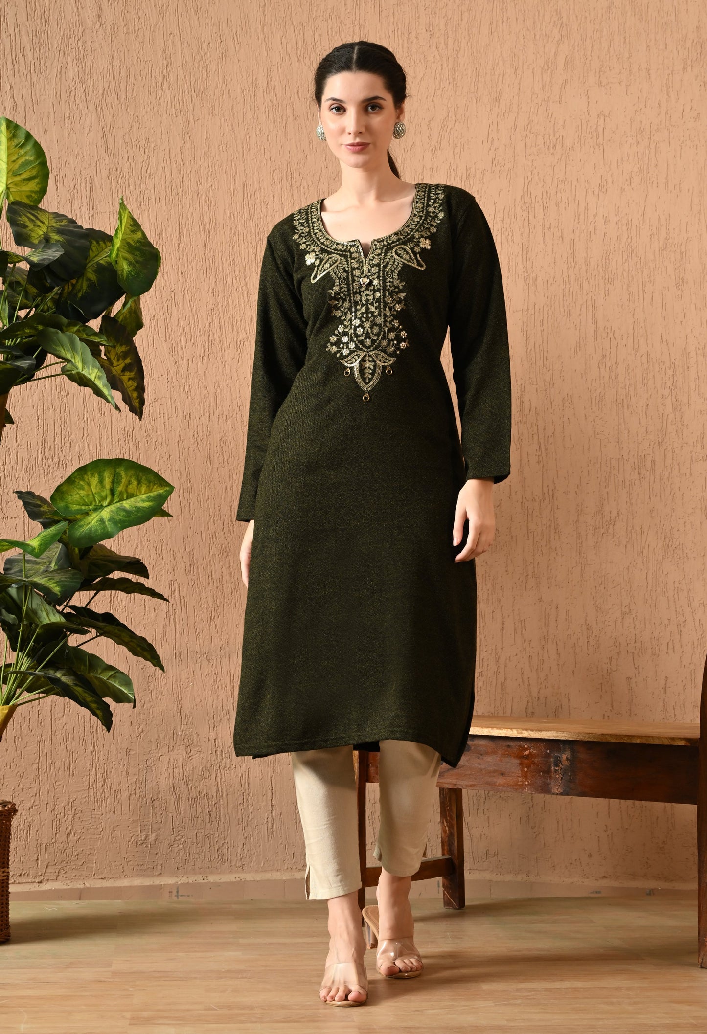 Golden Mehndi Daffodil Woolen Kurti