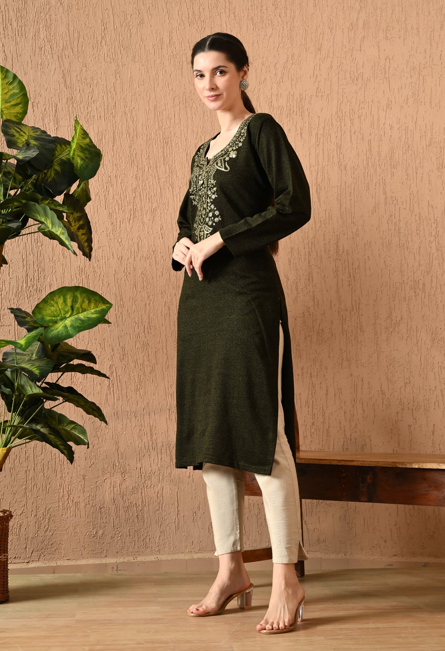 Golden Mehndi Daffodil Woolen Kurti