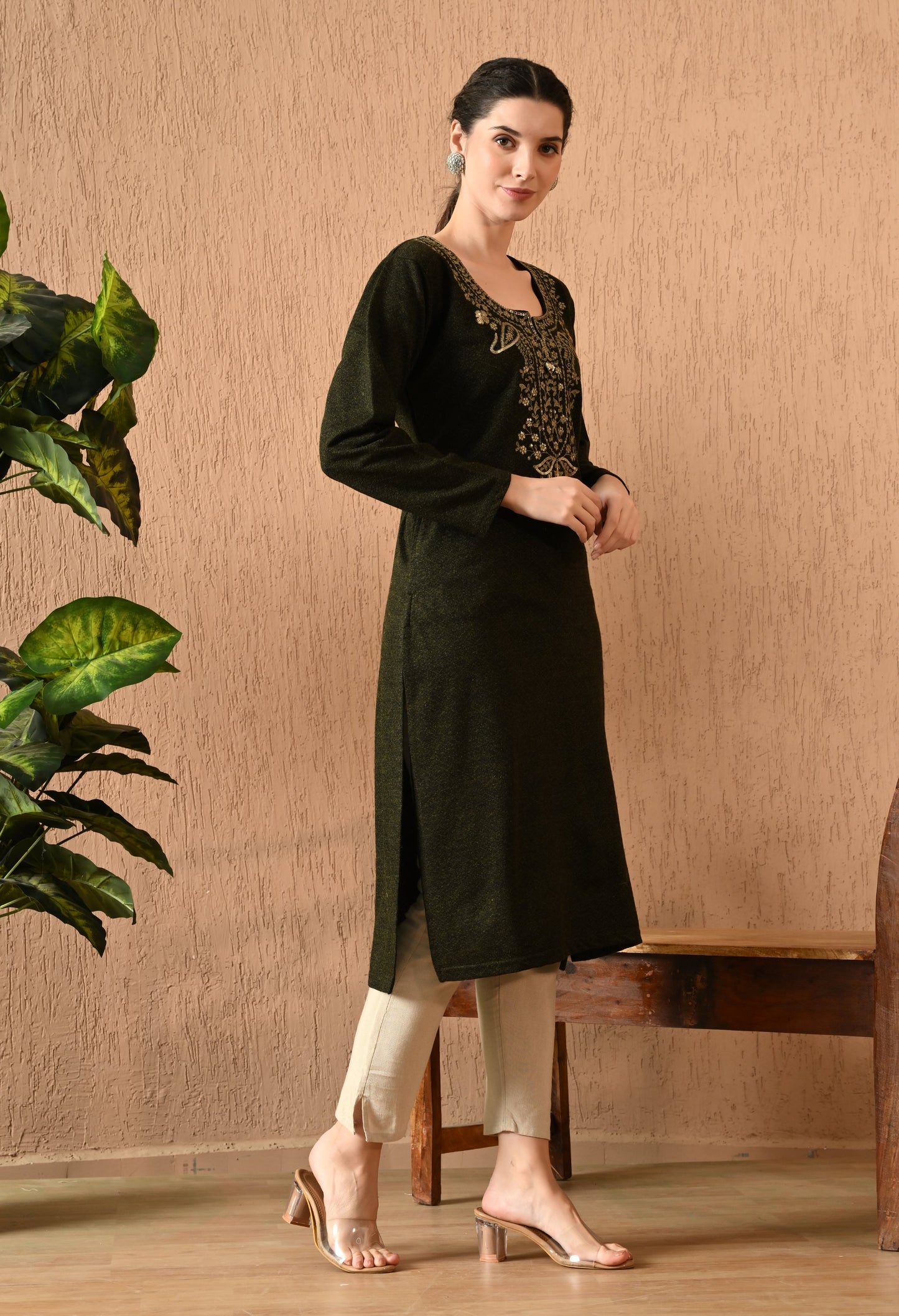 Golden Mehndi Daffodil Woolen Kurti