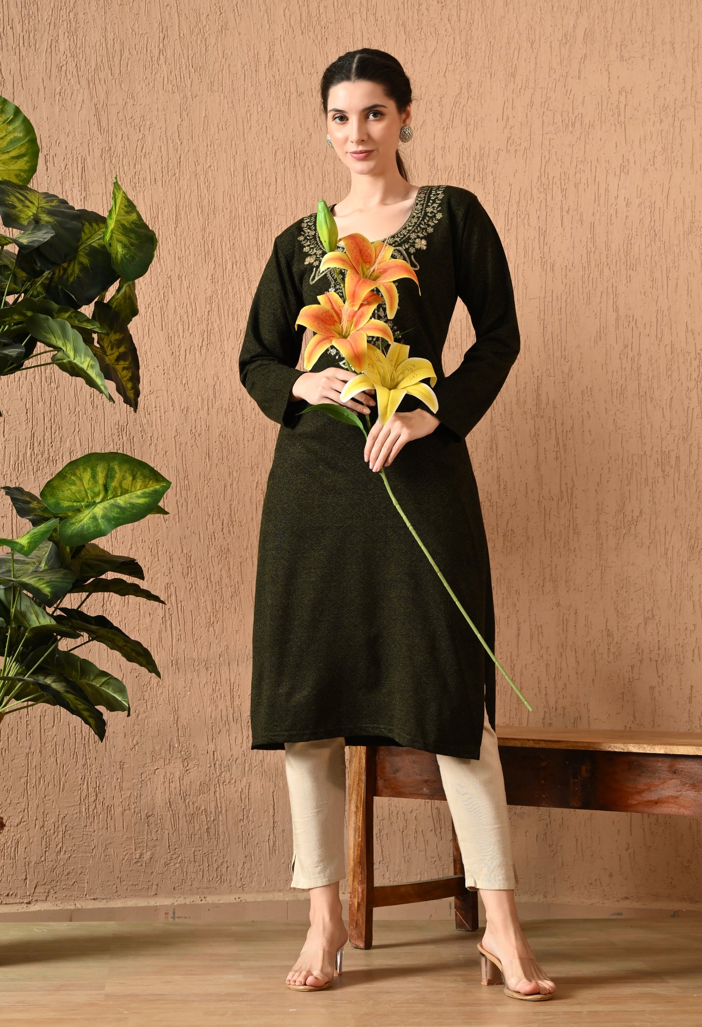 Golden Mehndi Daffodil Woolen Kurti
