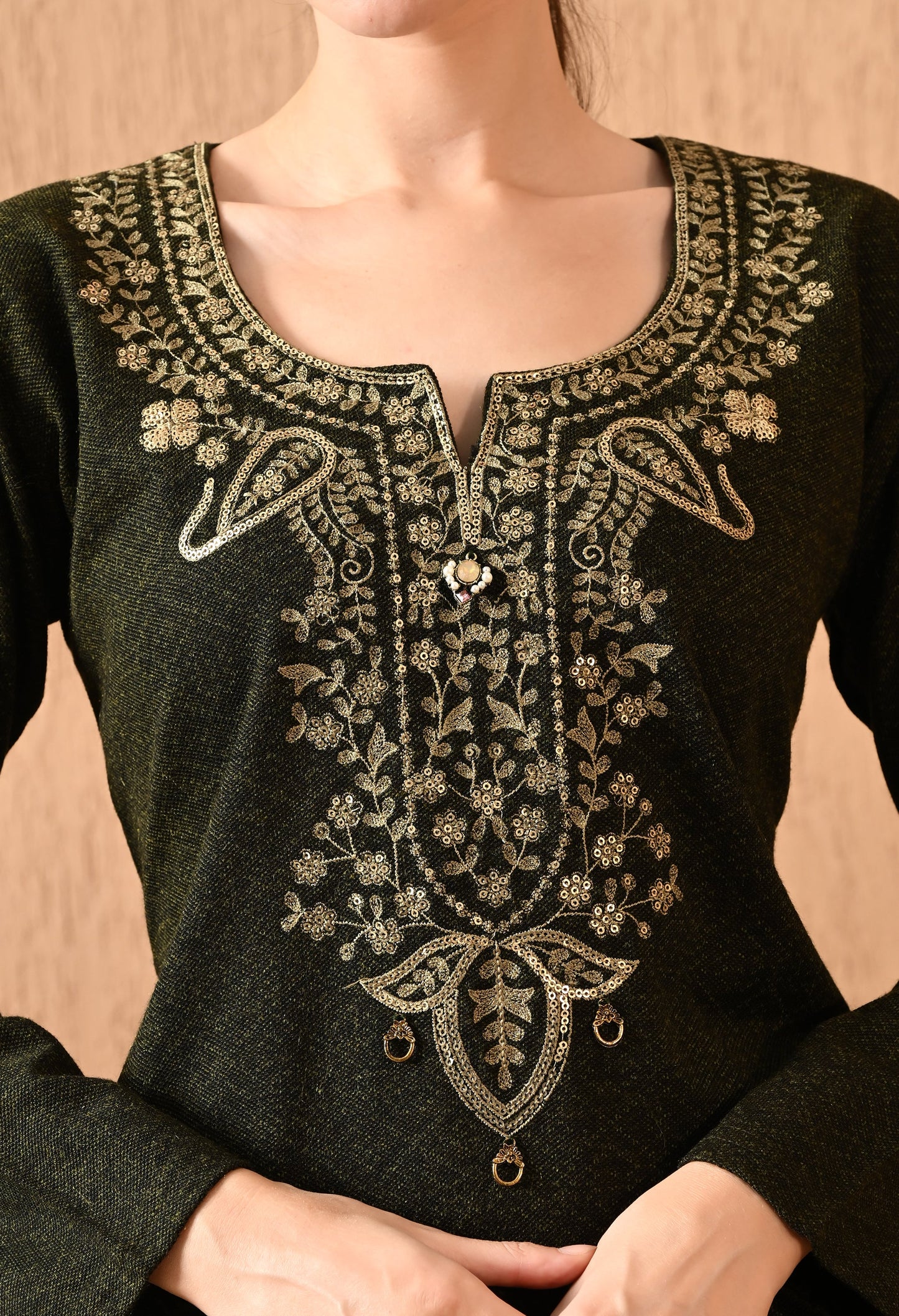 Golden Mehndi Daffodil Woolen Kurti