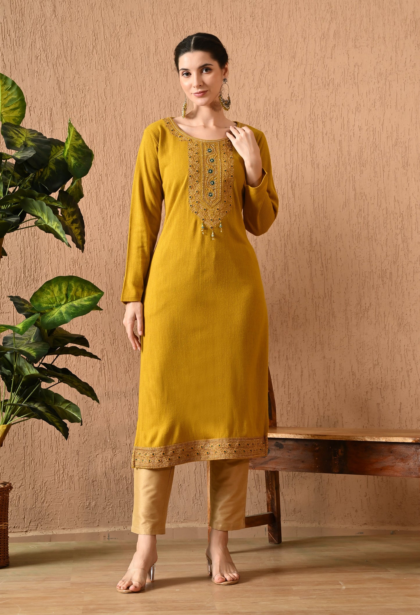Mustard Zari Daffodil Woolen Kurti