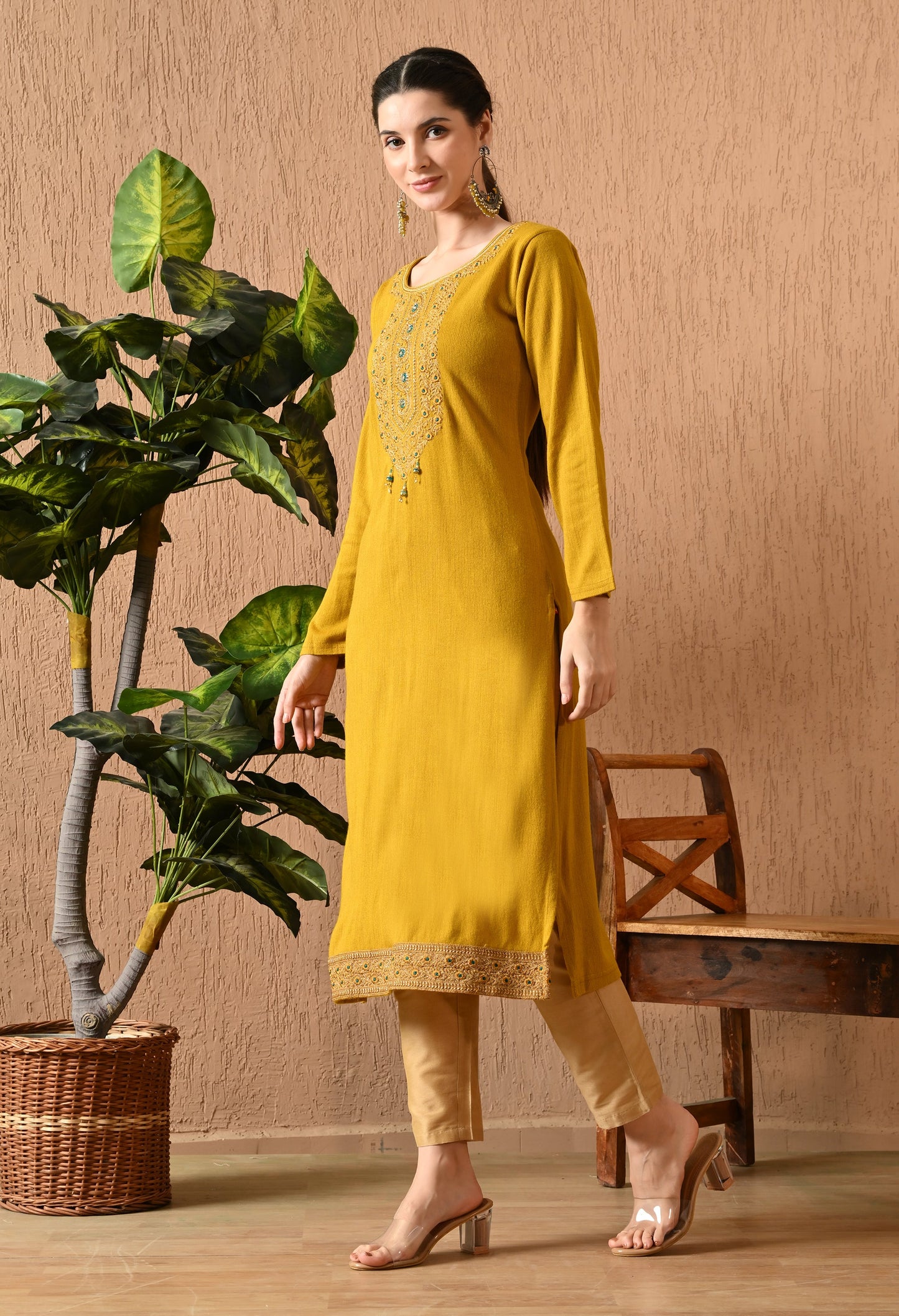 Mustard Zari Daffodil Woolen Kurti
