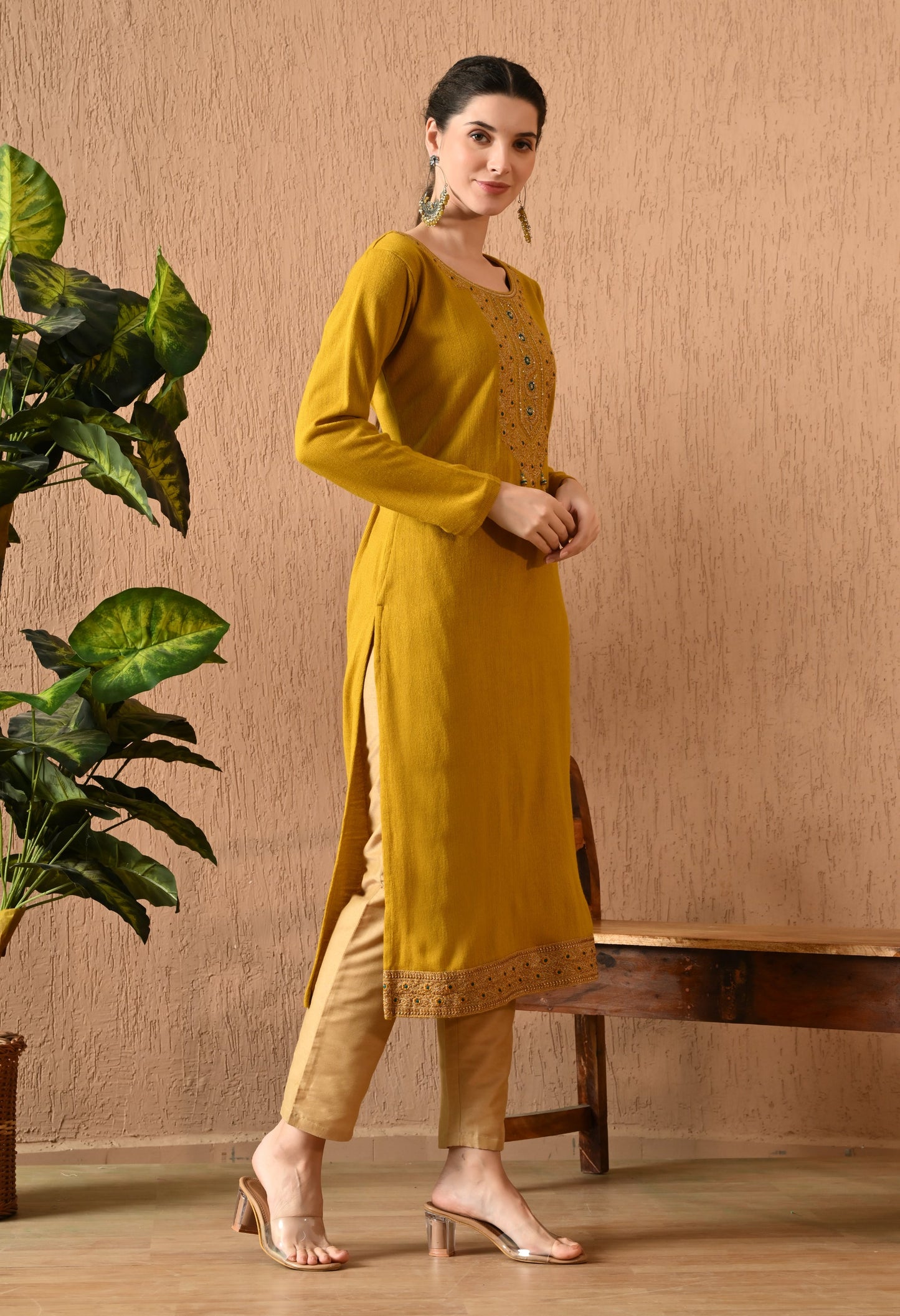 Mustard Zari Daffodil Woolen Kurti