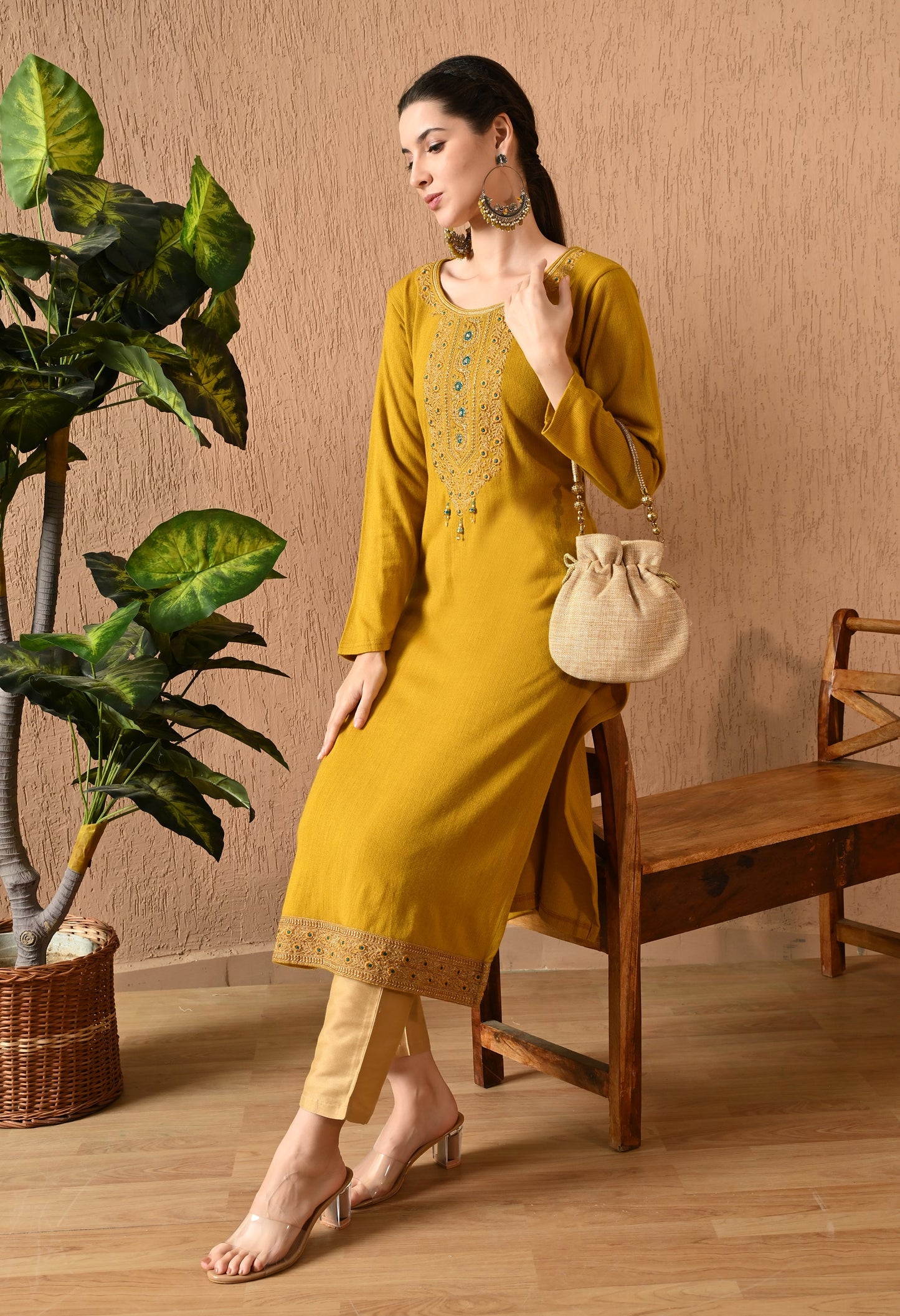 Mustard Zari Daffodil Woolen Kurti