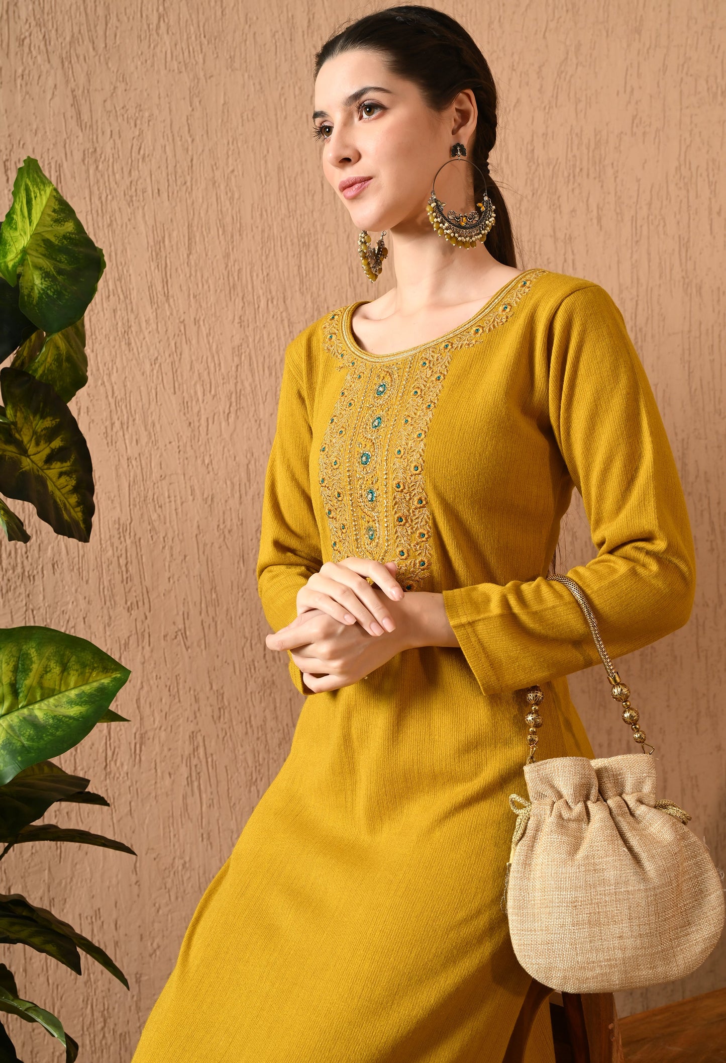 Mustard Zari Daffodil Woolen Kurti