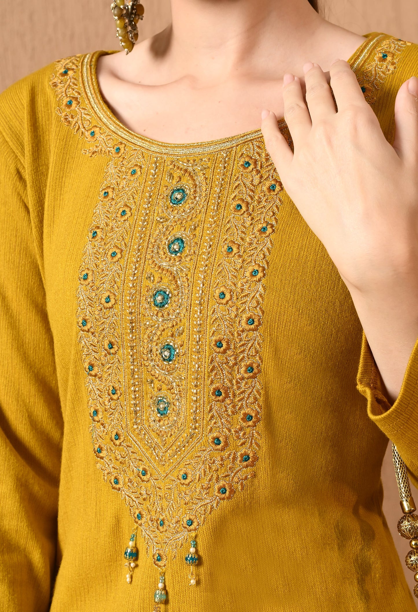 Mustard Zari Daffodil Woolen Kurti