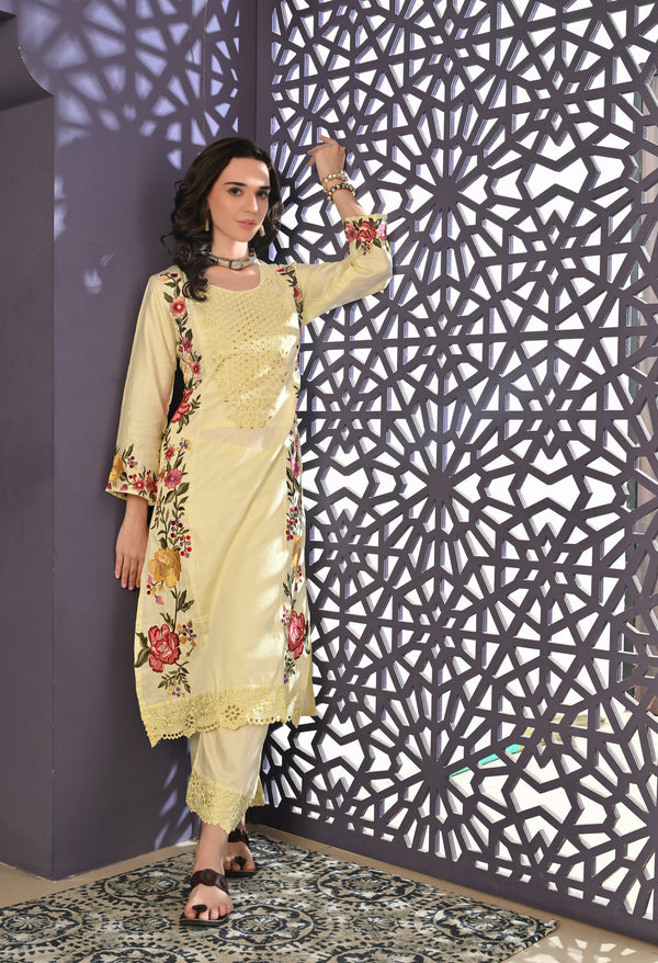 Lemon Yellow Sunshine Elegance Kurta Set For Woman