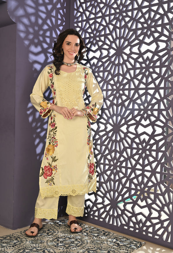 Lemon Yellow Sunshine Elegance Kurta Set For Woman