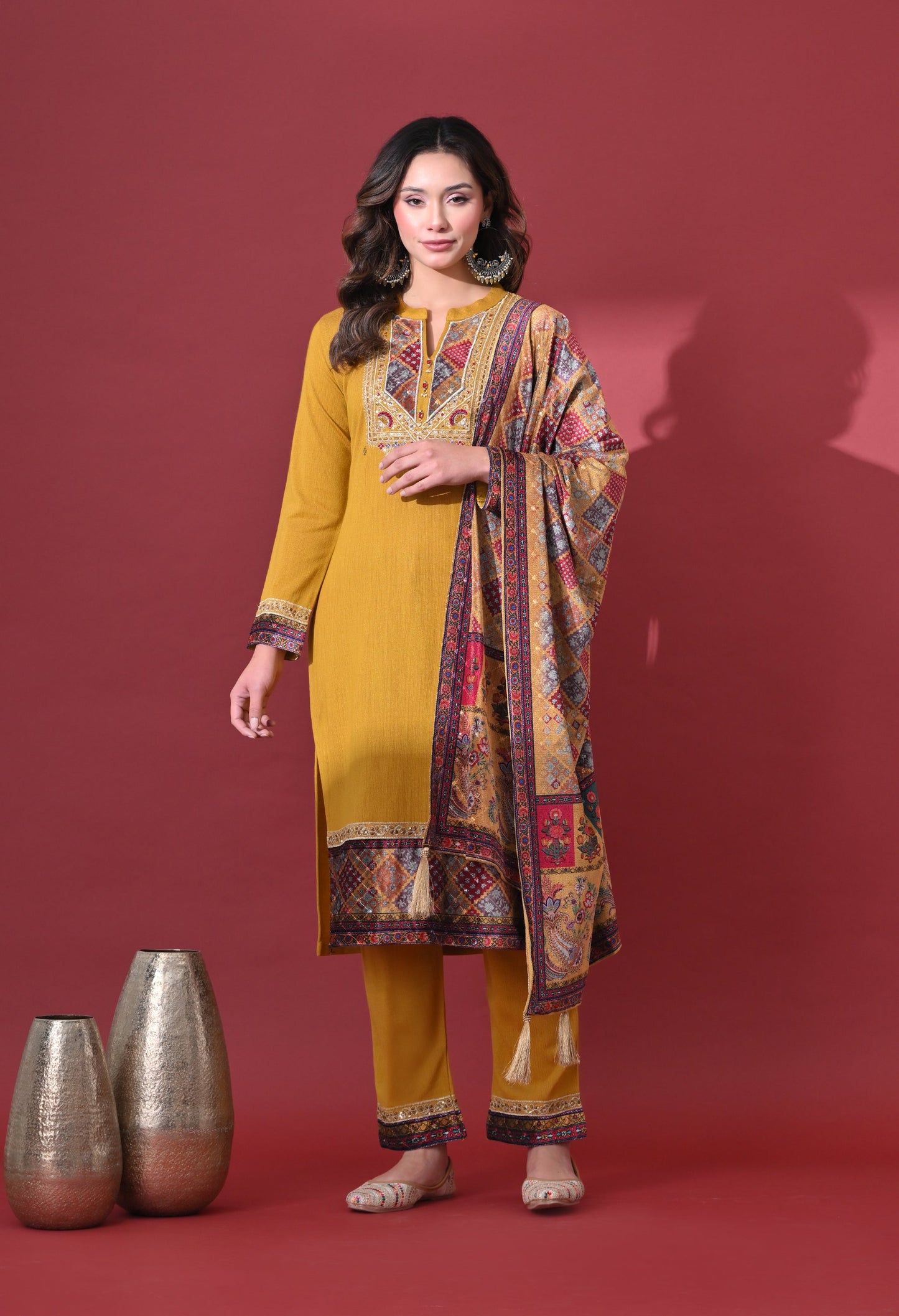 Mustard Elegance Woolen Kurta Set