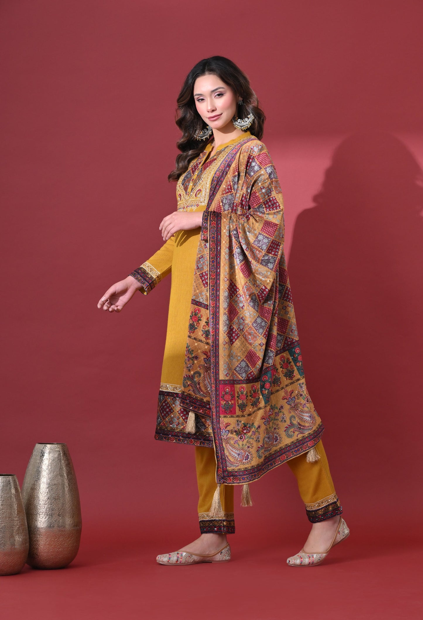 Mustard Elegance Woolen Kurta Set