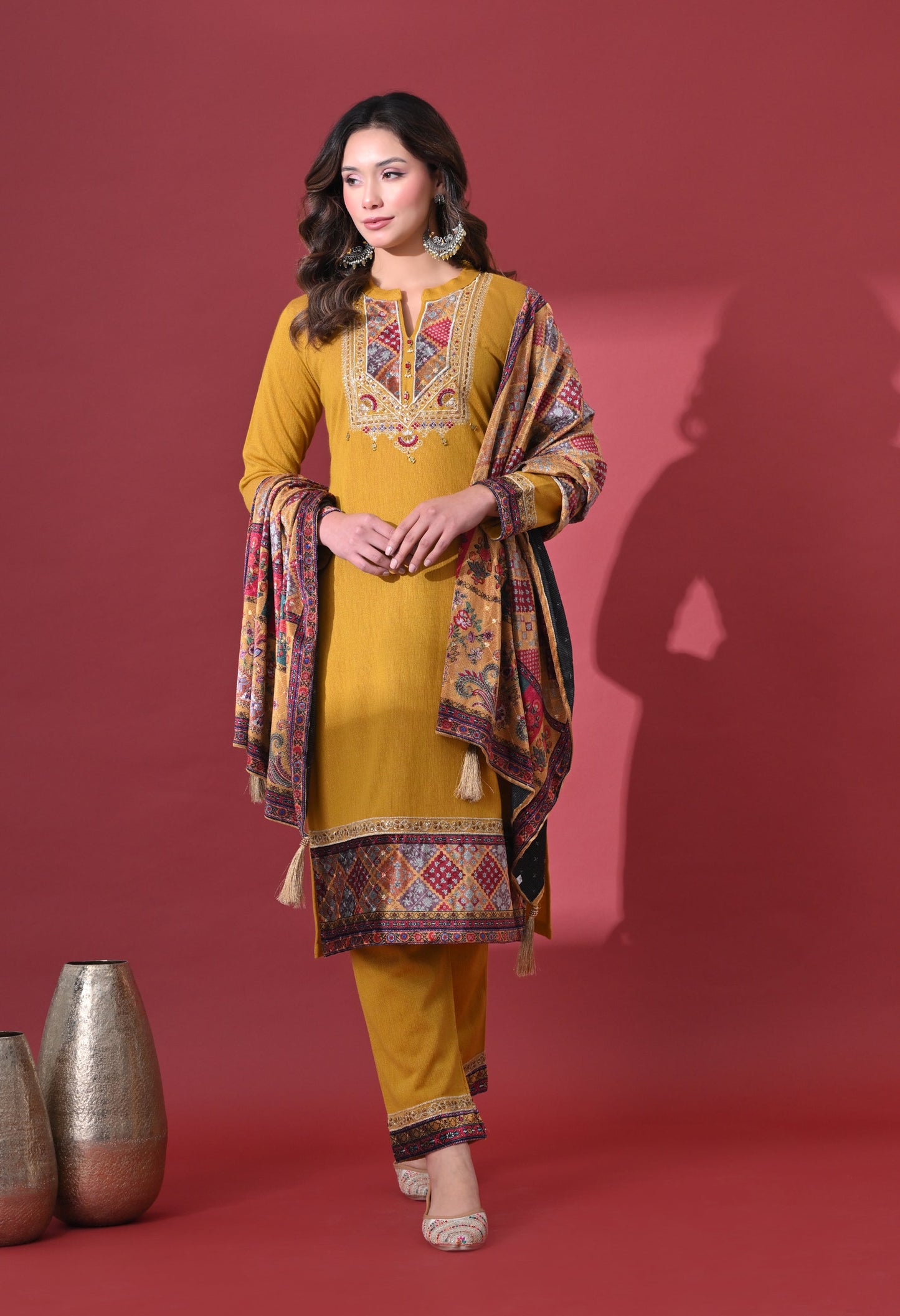 Mustard Elegance Woolen Kurta Set