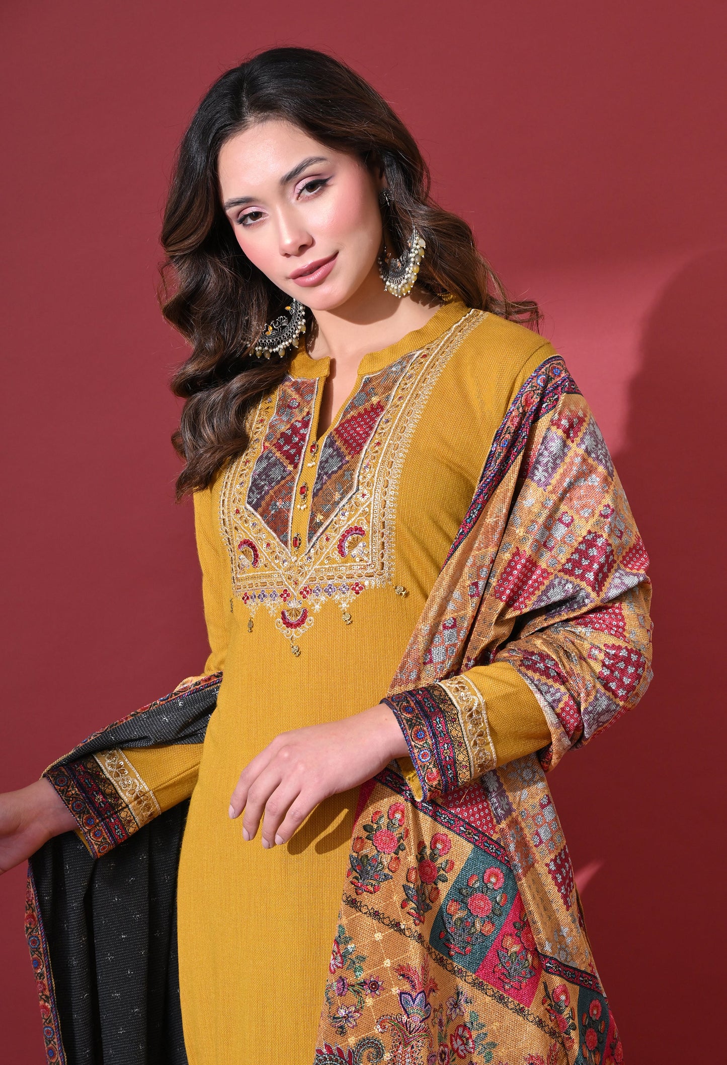 Mustard Elegance Woolen Kurta Set