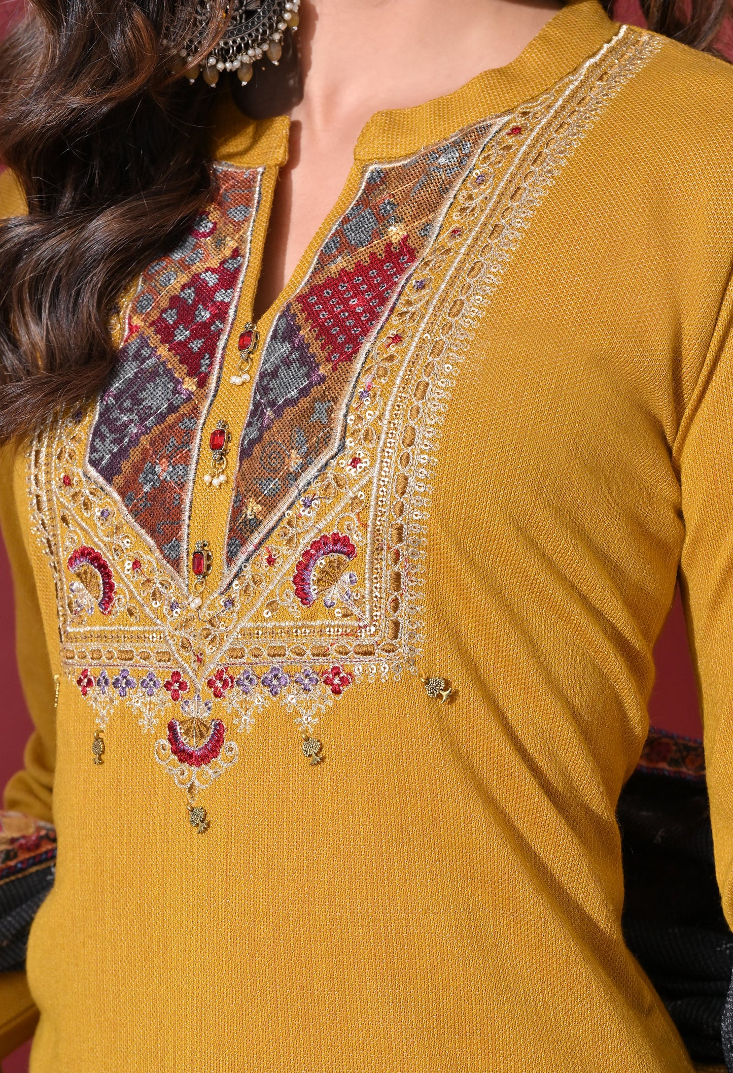 Mustard Elegance Woolen Kurta Set